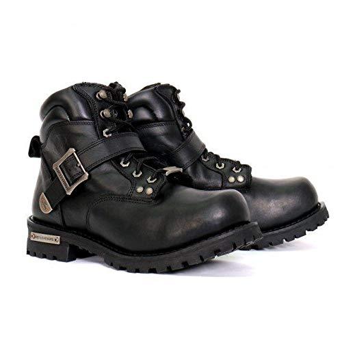 Hot Leathers Men’s 6” Black Logger Leather Motorcycle Boots – Adjustable Buckle with Lug Sole Grip
