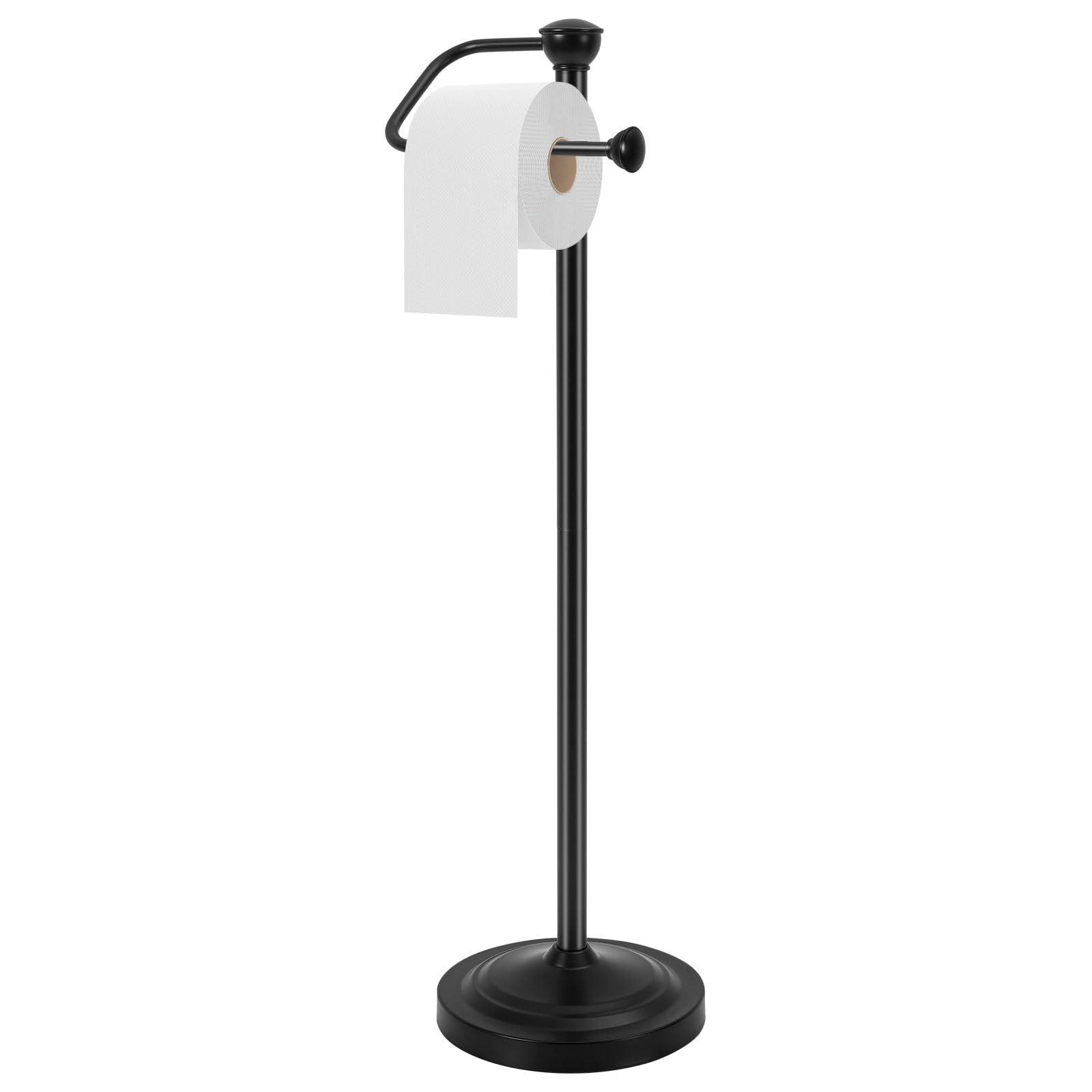 Toilet Paper Holder Stand, Large Capacity Toilet Paper Stand With Storage, Free Standing Toilet Paper Holders With Stable Weighted Base, Easy to Install Toilet Paper Holder Free Standing Without Tools