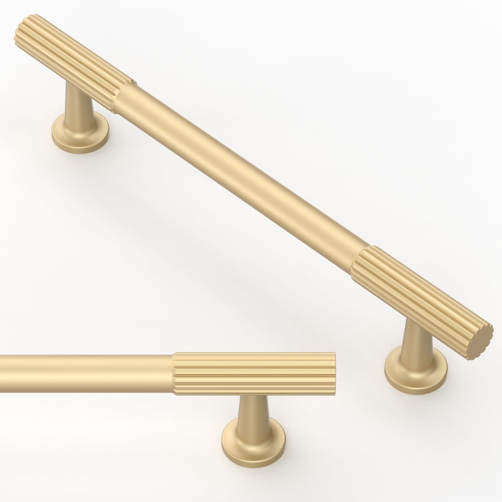 Asimerdeco 10 Pack Brushed Gold Cabinet Pulls 5 Inch(128mm) Kitchen Cabinet Handles Solid Zinc Alloy Cabinet Hardware Drawer Pulls