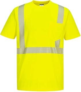 S194 Men's Hi Vis Reflective Tape Short Sleeve Pocket T-Shirt Yellow, Large