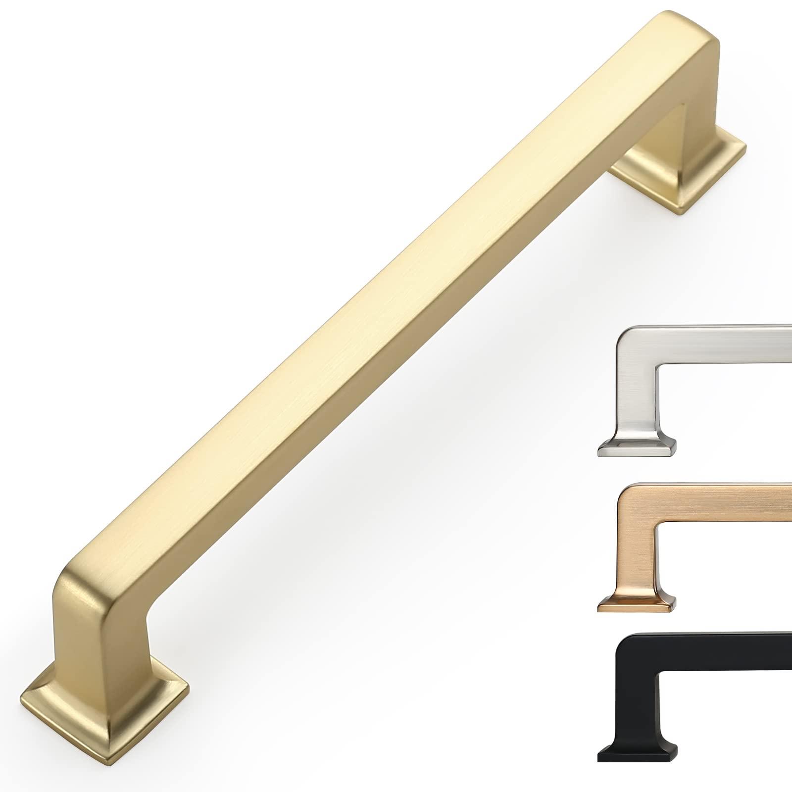 9BUILD 5 Inch(128MM) Hole Centers 10 Pack Brushed Brass Cabinet Pulls Kitchen Brushed Gold Cabinet Handles Cabinet Hardware Kitchen Handles for Cabinets Cupboard Handles Drawer Pulls