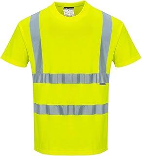 S170 Short Sleeve Cotton Safety Work T Shirt in Reflective HiVis ANSI, Yellow, Large