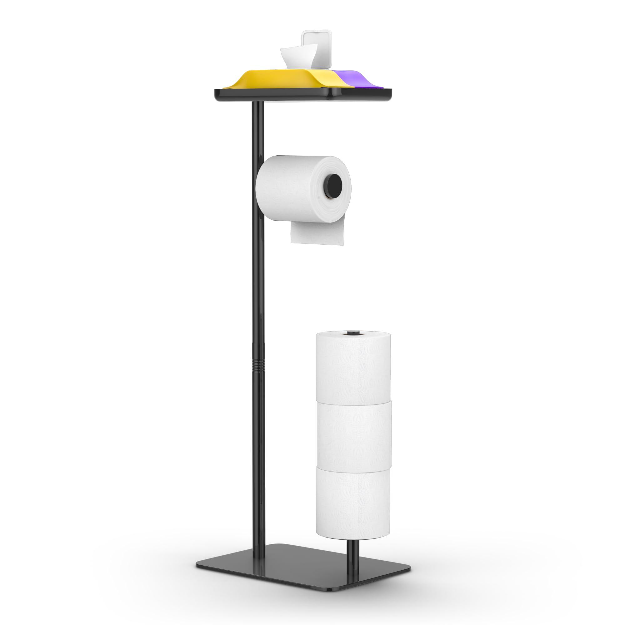 Day Moon™ - Toilet Paper Holder - Modern Roll Holder for Bathroom - 1 Pack - Free Standing - with Shelf, Black
