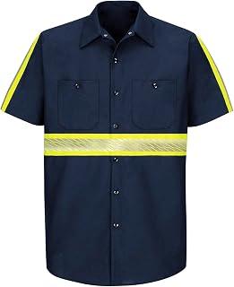 L&M Men's Enhanced Visibility Industrial Work Shirt Reflective Short Long Sleeve HIGH Visibility