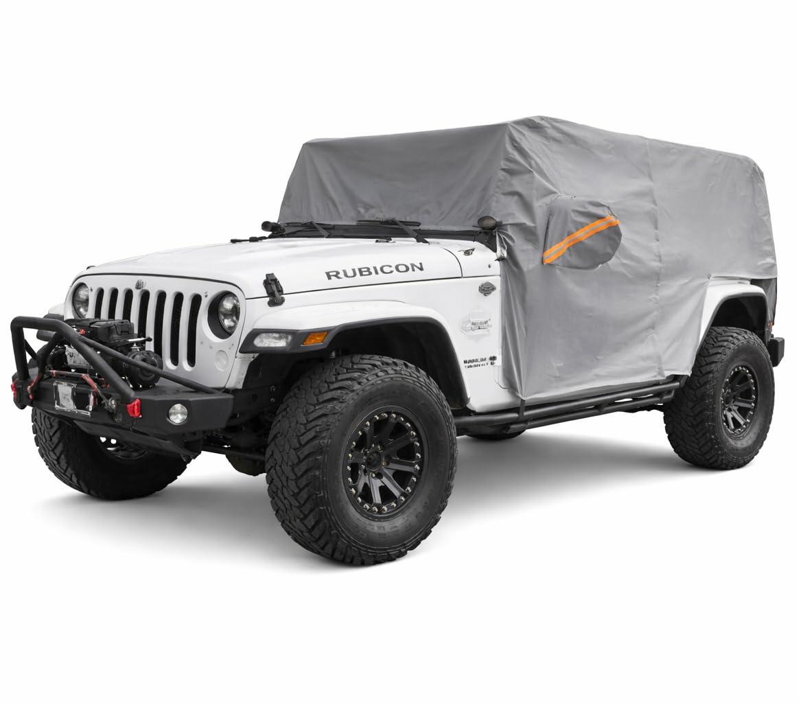 Morhept Cab Cover for Jeep Wrangler JK JL 4 Door 2007-2026, Waterproof Wrangler Rain Cover with Driver Door Zipper Soft Inner Liner All Weather Snow Rain UV Protection