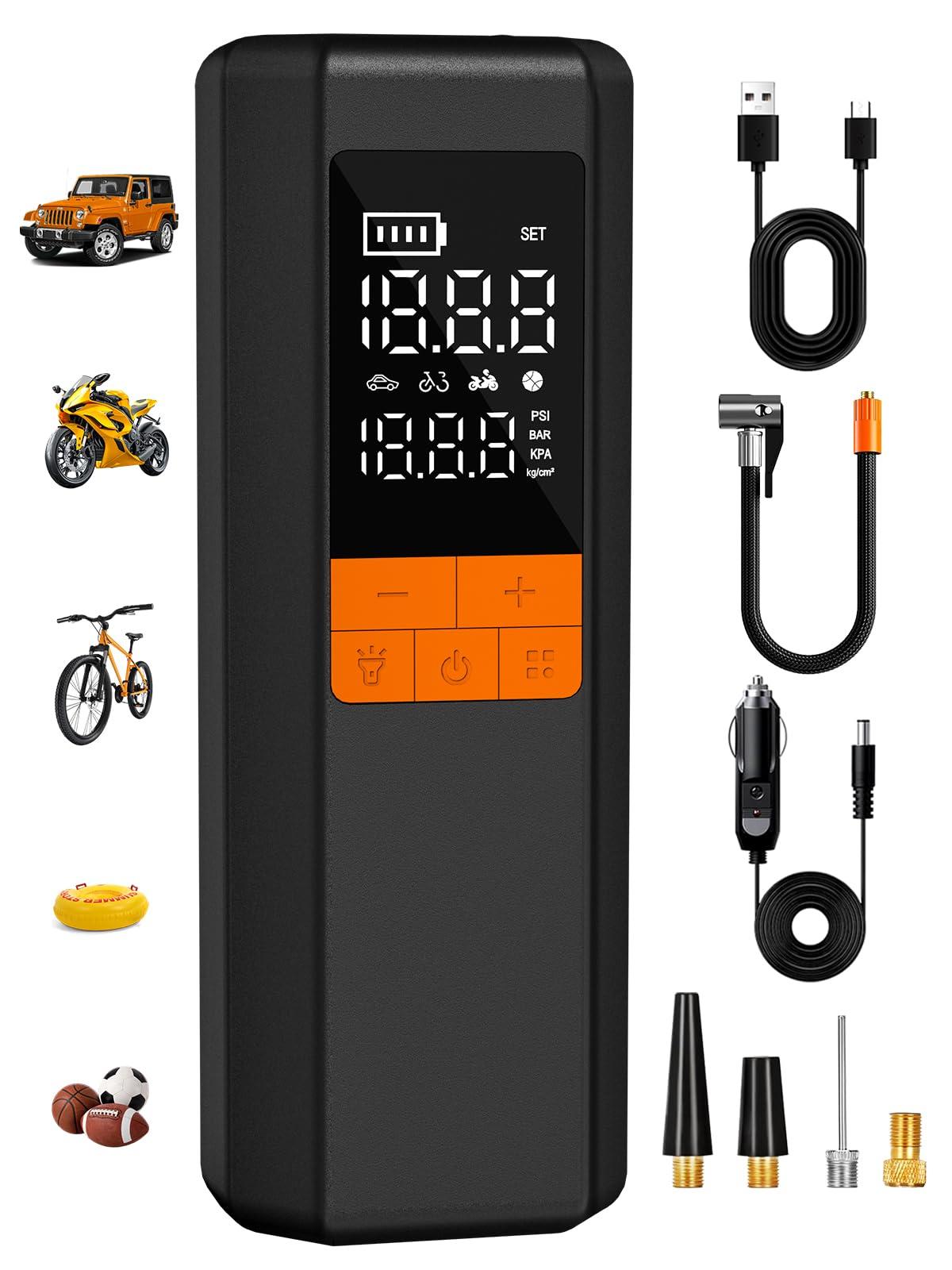AIRSURE Tire Inflator Portable Air Compressor, 5X Faster Air Pump for Car Tires, 150PSI Cordless Tire Pump with Powerful Battery, Digital Gauge, 12V DC & Auto Shut-Off for Car, Bike, Motorcycle, Balls