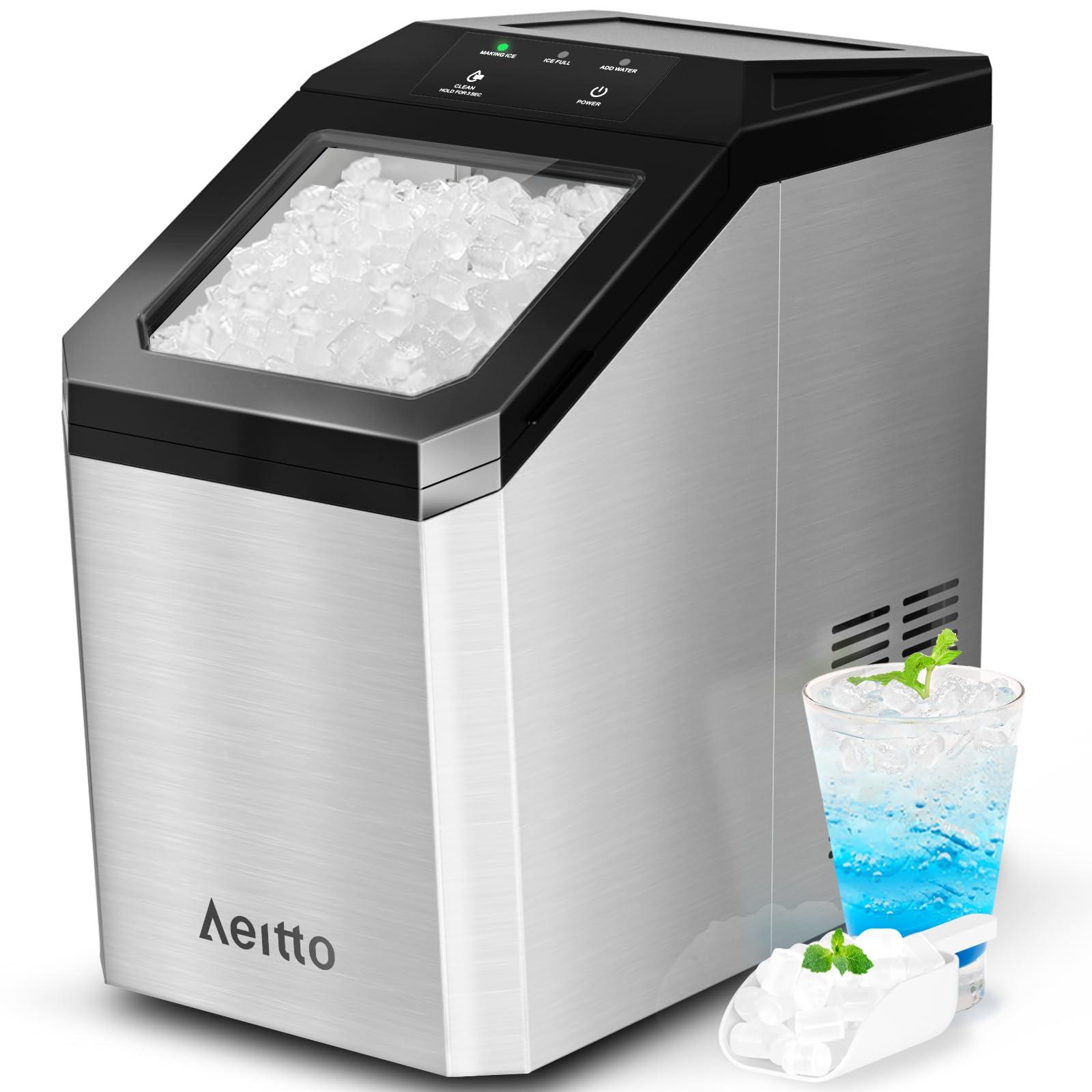 Aeitto Nugget Ice Maker Countertop, 55lbs/24H Ice Machine with 3.6L Water Tank&3.2Lbs Ice Basket, Self-Cleaning Pebble Ice Maker with Stainless Steel Housing for Home Office and Party, Silver