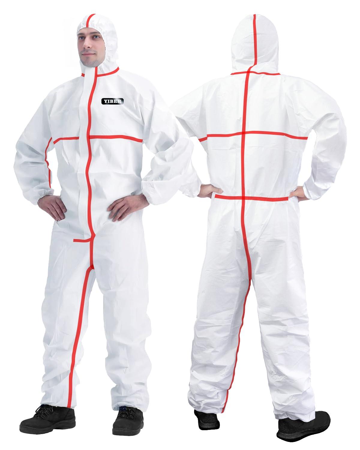 YIBER Hazmat Suit Disposable Coverall | Full Body Painters Suit in 7 Sizes with Multiple Specifications for Men & Women - X-Large, With Red Seal Tape, 1