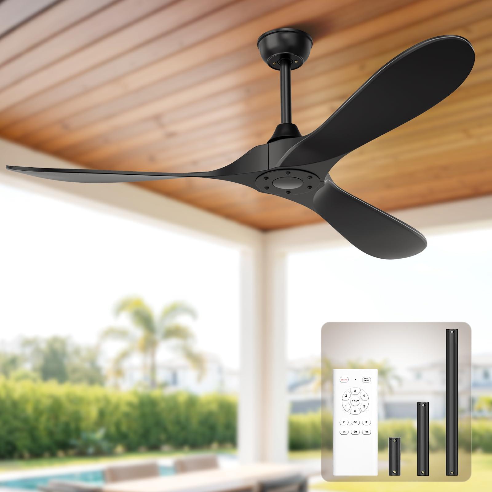 Obabala Black Outdoor Ceiling Fan, 52 in Ceiling Fans No Light with Remote Control, 3 Blades, 6 Speed Reversible DC Motor Modern for Patios, Living Room, Bedroom, Porch