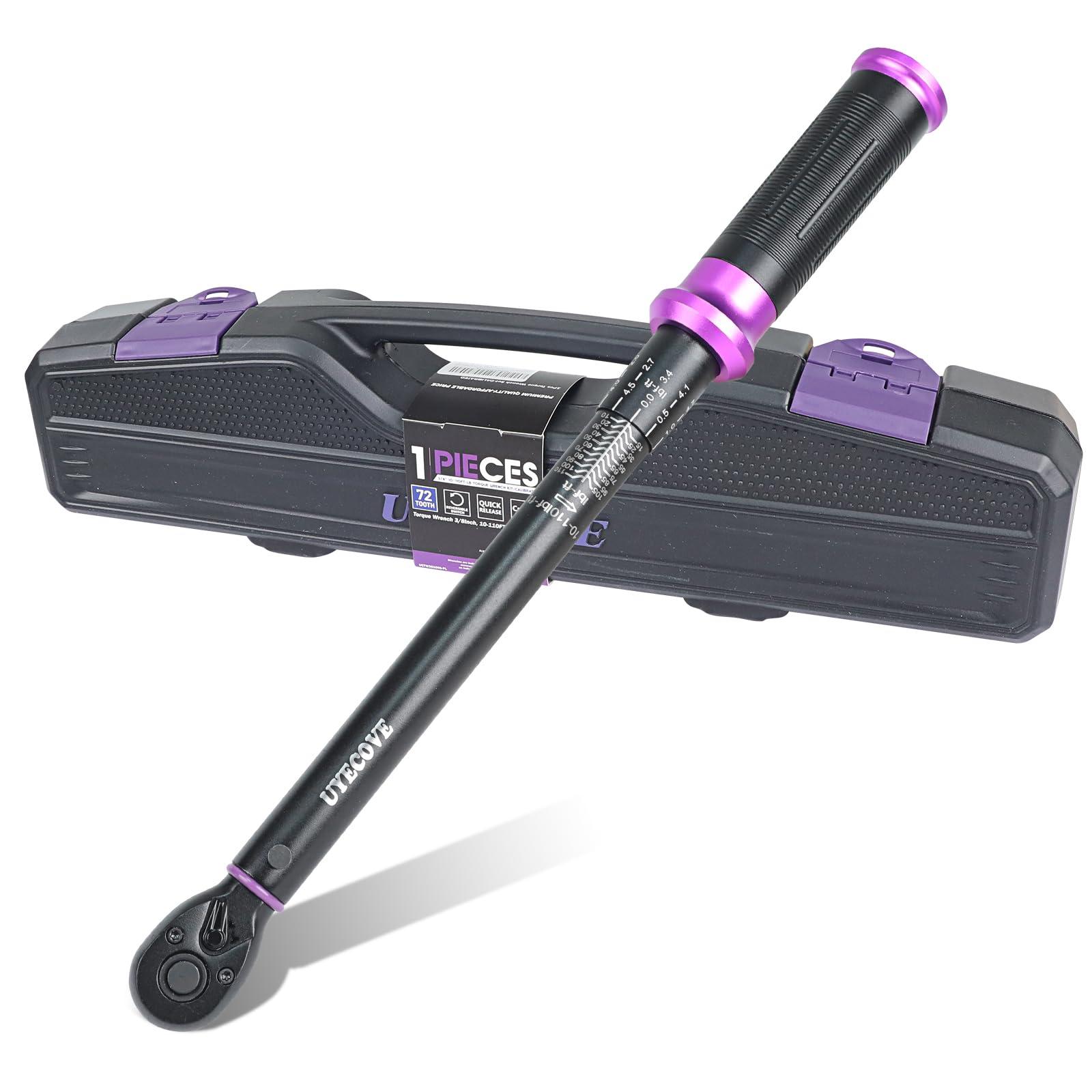 UYECOVE 3/8" Inch Drive Click Torque Wrench 10-110 FT-LB/13.6-149.2N.M, ±3% Accuracy, Dual-Direction Click Professional Torque Wrench, Dual Range Scales Graduated in FT.LB and N.M, Purple