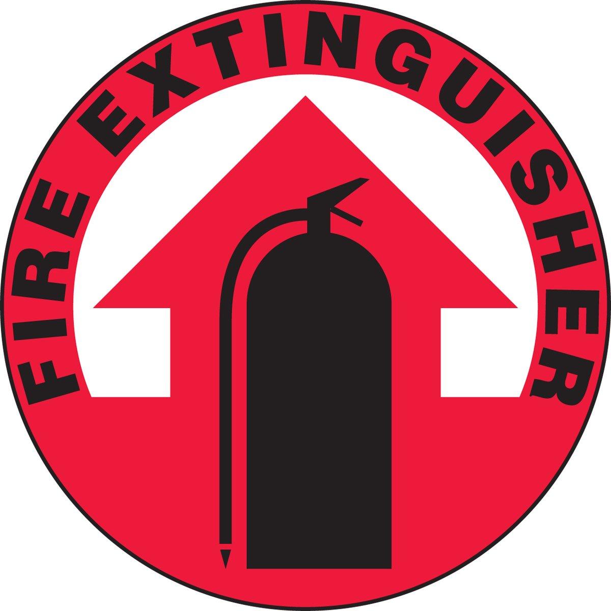 Accuform MFS2917 Slip-Gard Adhesive Vinyl Round Floor Sign, Legend "FIRE Extinguisher (Arrow)", 17" Diameter, Black/White on Red