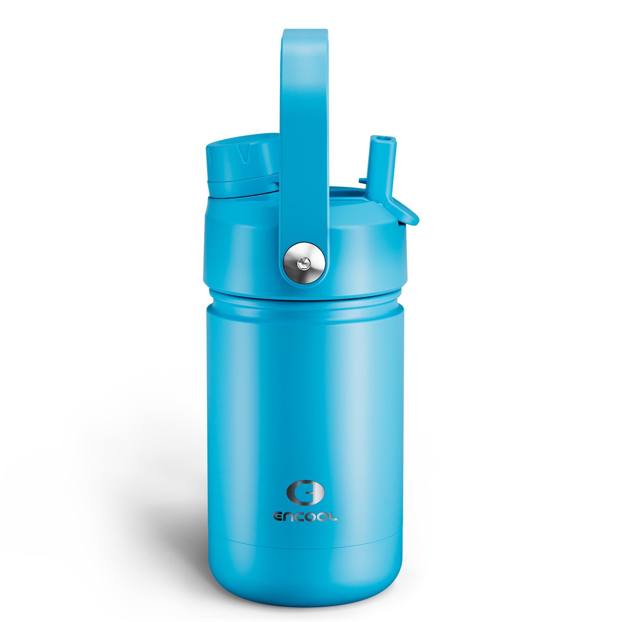 Kids Insulated Water Bottle with Straw - 12oz Stainless Steel Water Bottle with Dual Spouts, Leak-Proof, BPA-Free, Double Wall Vacuum Keeps Cold for 24 Hours for Sports, Travel, School (Azure Blue)