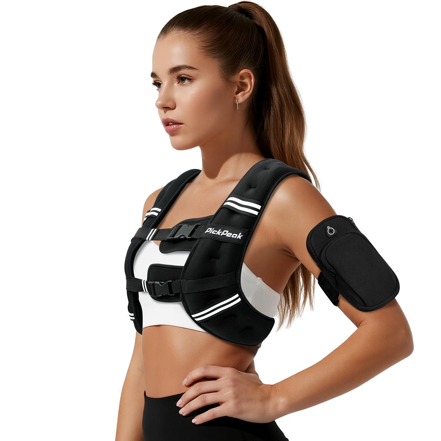PICKPEAK Weighted Vest for Woman Man 5lb/6lb/8lb/12lb/15lb/20lb/25lb/30lb Weighted Vest for Walking, Strength Training Weight Vest with Adjustable Buckle Detachable Phone Pouch for Running Workout