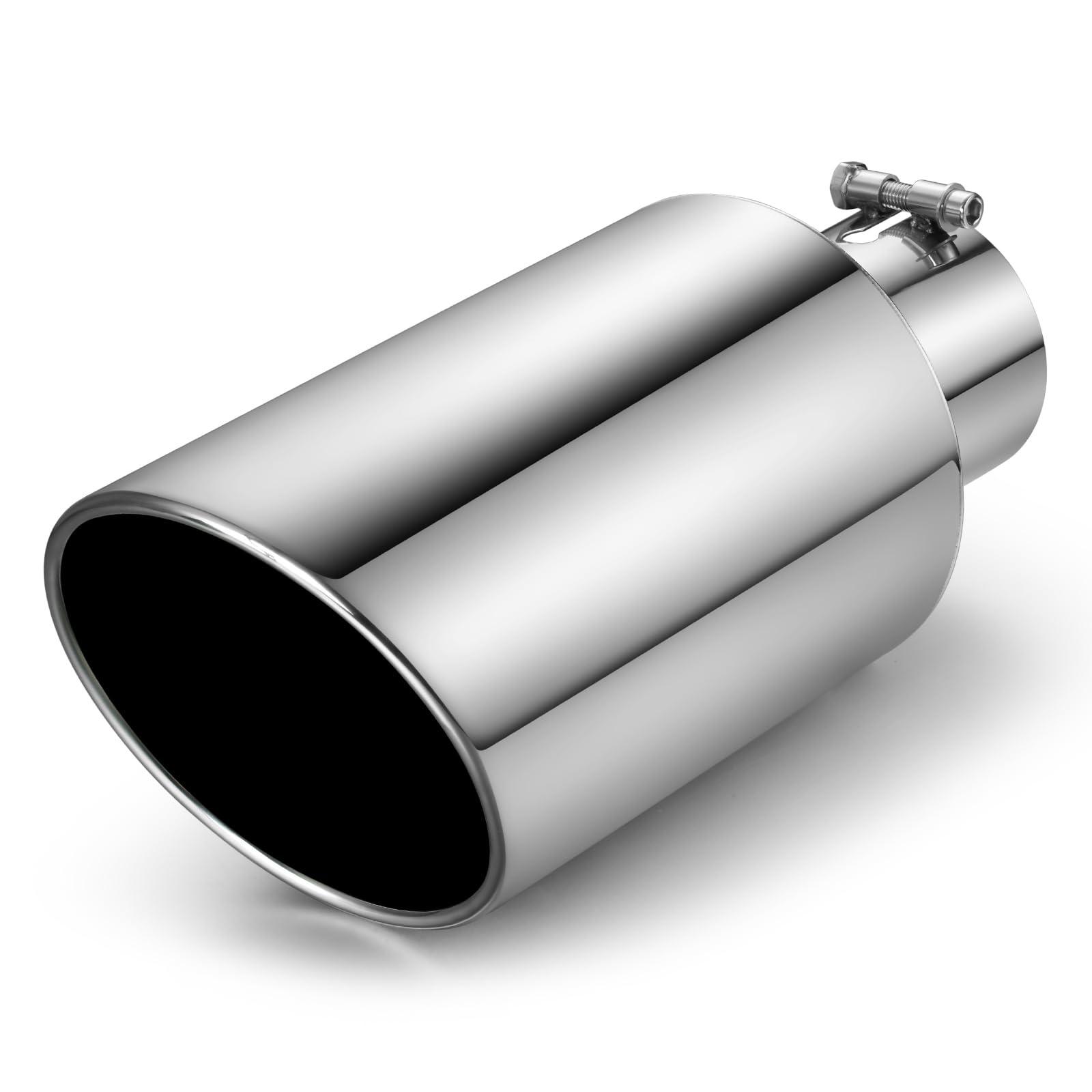 Wabuiltown Exhaust Tip 4" Inlet 7" Outlet 15" Long, High Performance Stainless Steel, Rustproof Polished Finish, Rolled Angle Cut, Bolt-On Diesel Tail Pipe, Universal for Car Truck