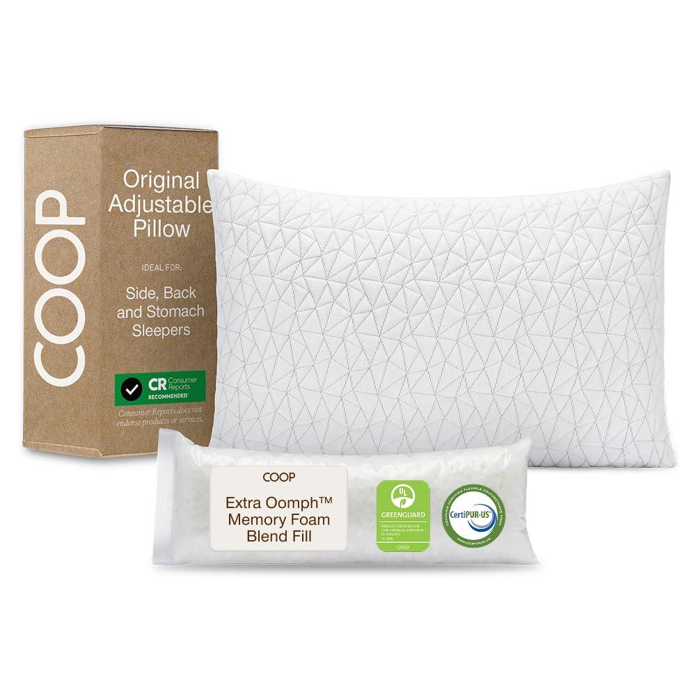 Coop Home Goods Original Adjustable Pillow, Queen Size Bed Pillow for Sleeping, Cross Cut Memory Foam Pillow - Medium Firm Back, Stomach and Side Sleeper Pillow, CertiPUR-US/GREENGUARD Gold