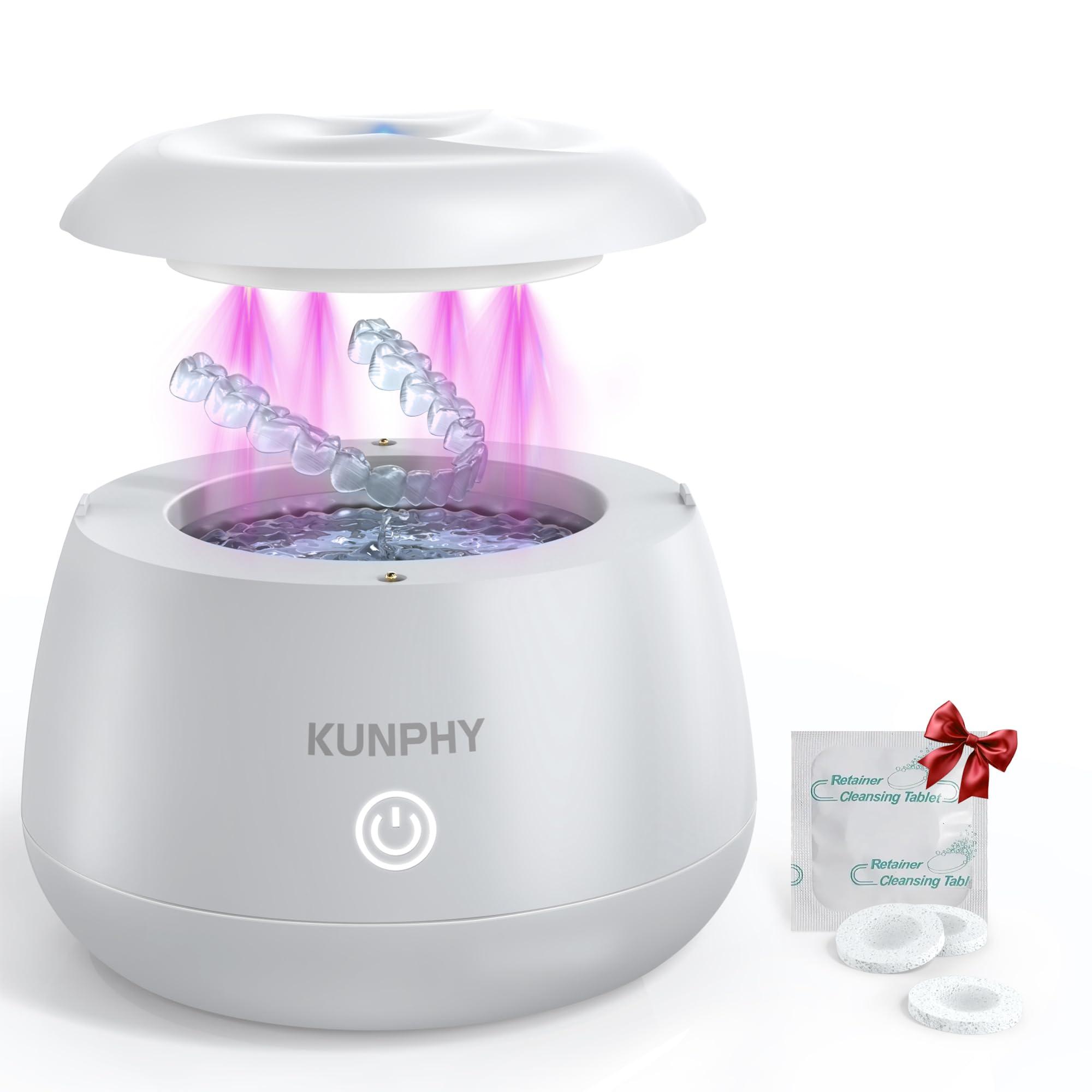 KUNPHY 2026 Ultrasonic Retainer Cleaner Machine, 48kHz Dental Cleaning Pod for Braces, Night Guard, Mouthguard, Toothbrush, Jewelry, 7Oz Denture Cleaner Machine