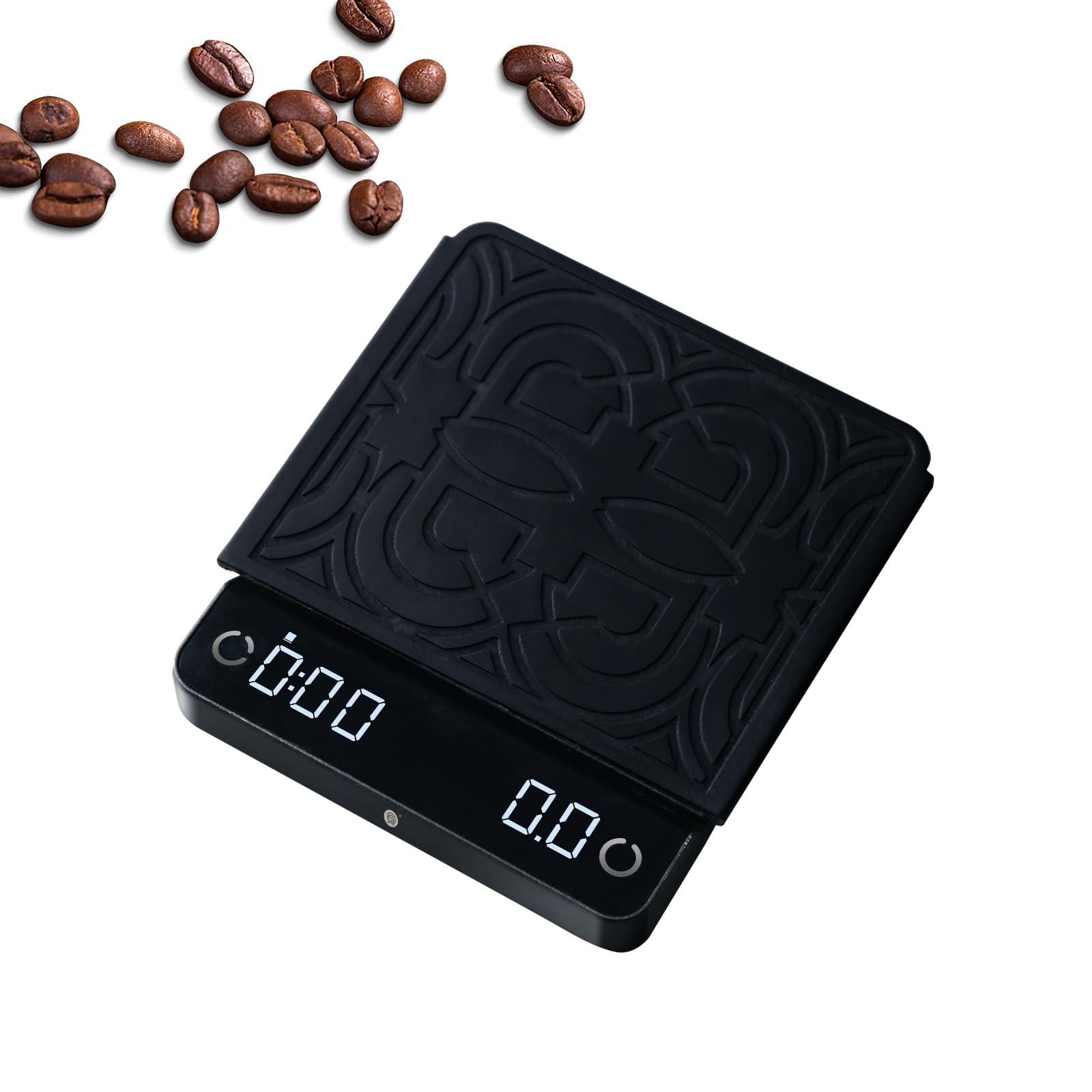 CUFEJORO Mini Espresso Scale with Timer, Coffee Scale with Auto Timing, Small Precision Kitchen Digital Coffee Scale, Aluminum Alloy Body, Super Thin, 1200mAh, 2kg/0.1g Black