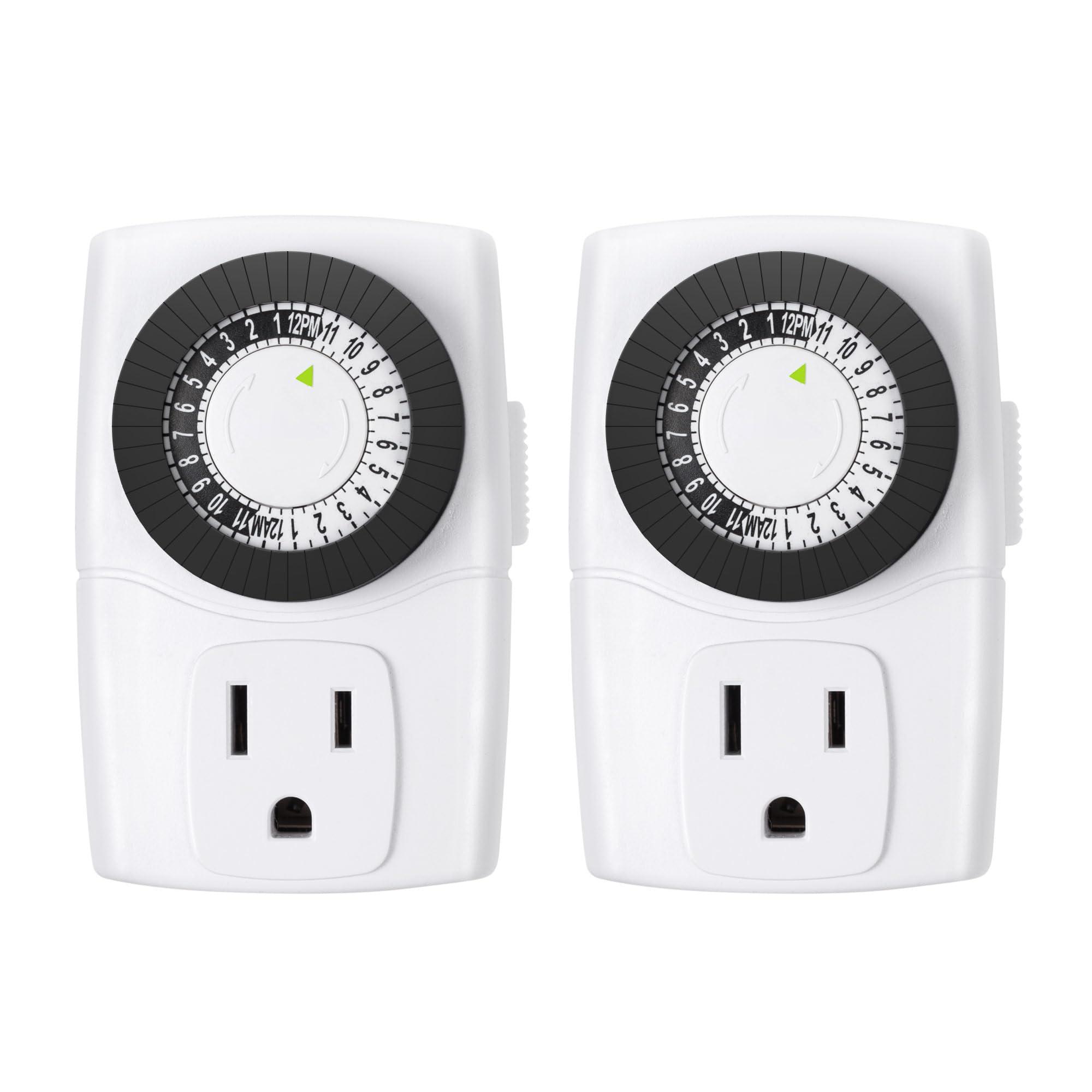 BN-LINK U47 Indoor Mini 24-Hour Mechanical Outlet Timer, 3-Prong, 2-Pack | 30-min intervals; daily repeat; easy dial setup; Indoor Timer for Christmas lights,Lamp,Fan,Fish Tank, ETL, 15A/1875W, 2 Pack