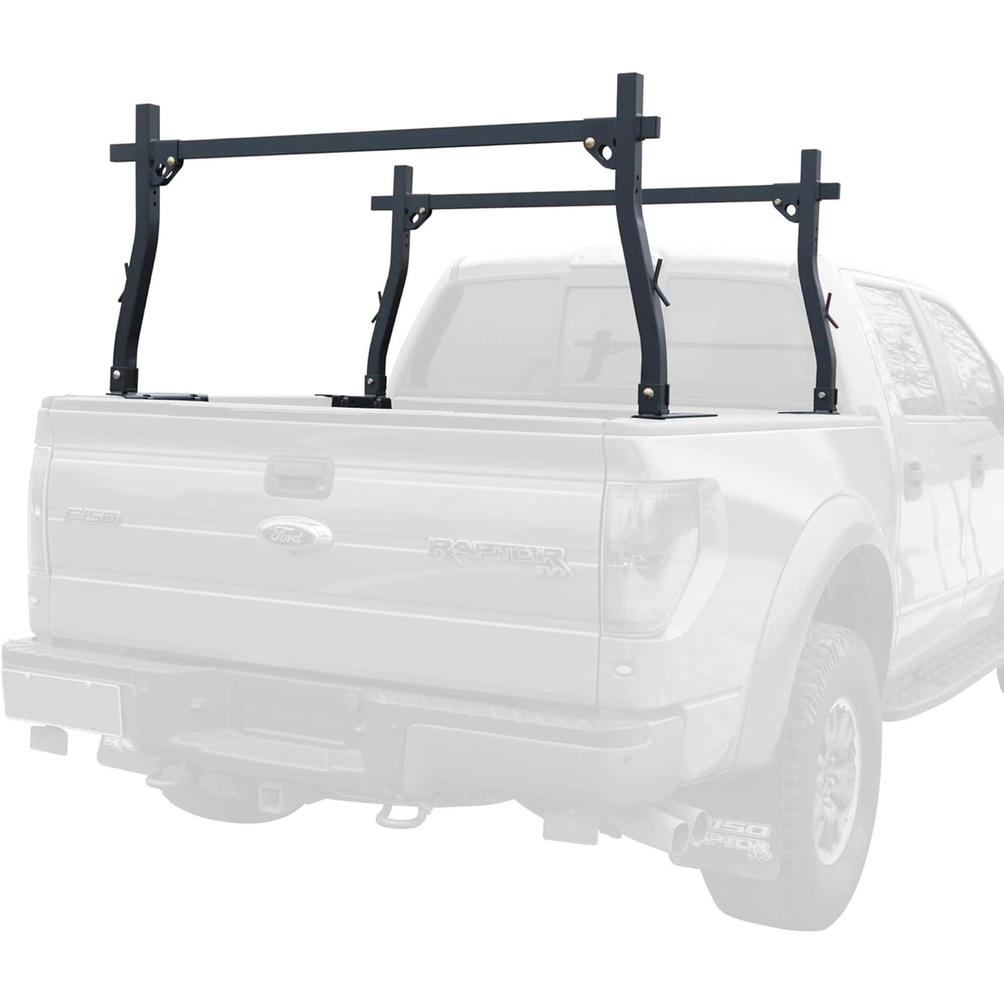 POLESTAR Steel Truck Ladder Rack, 1000lbs Loading Capacity Universal Truck Bed Rack, 45 to 66 inch Adjustable Non-Drilling Pickup Trailer Ladder Rack for Pickup Truck Kayak, C-Clamp Design