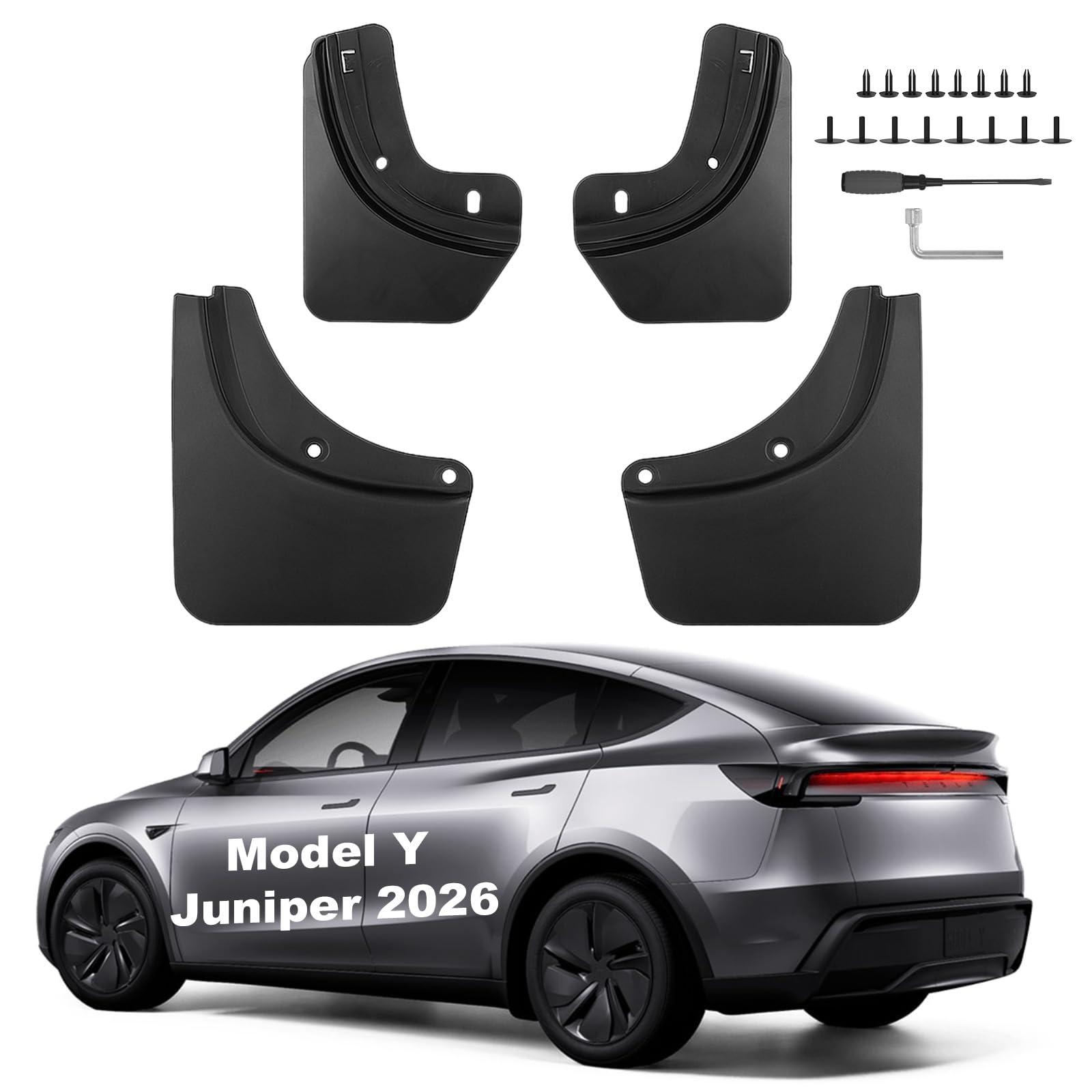 Mud Flaps for Tesla Model Y Juniper Accessories 2026 2025 OEM Version All-Weather Front and Rear Splash Guards 4 PCS, No Drilling Required