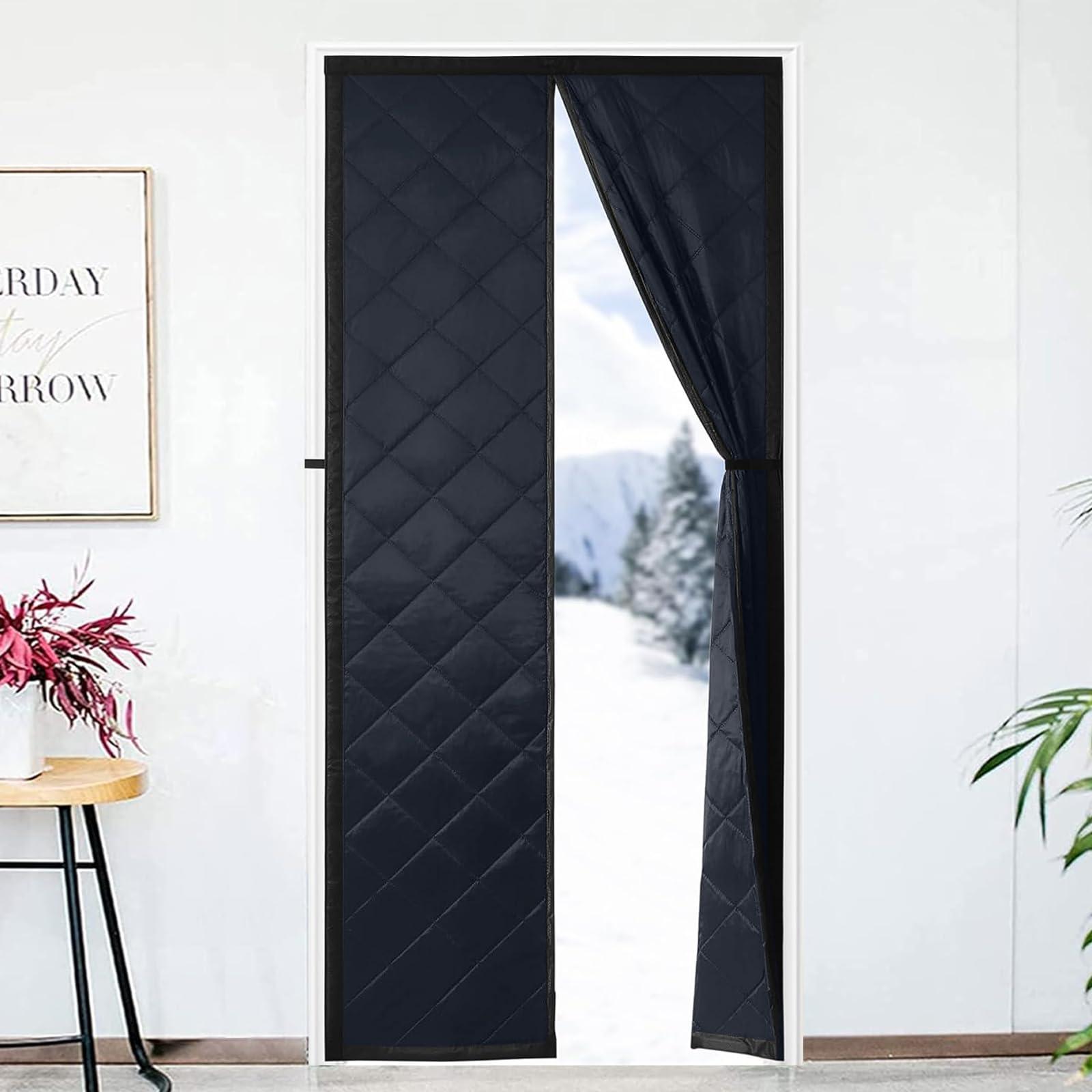 FEGO Thermal Insulated Door Curtain Fits Door Size 34" x 80", Magnetic Thermal Curtain, Thicken Polyester Fiberfill&Oxford Fabric for Windproof, Keep Warm in Winter, Privacy Protection&Self-Close