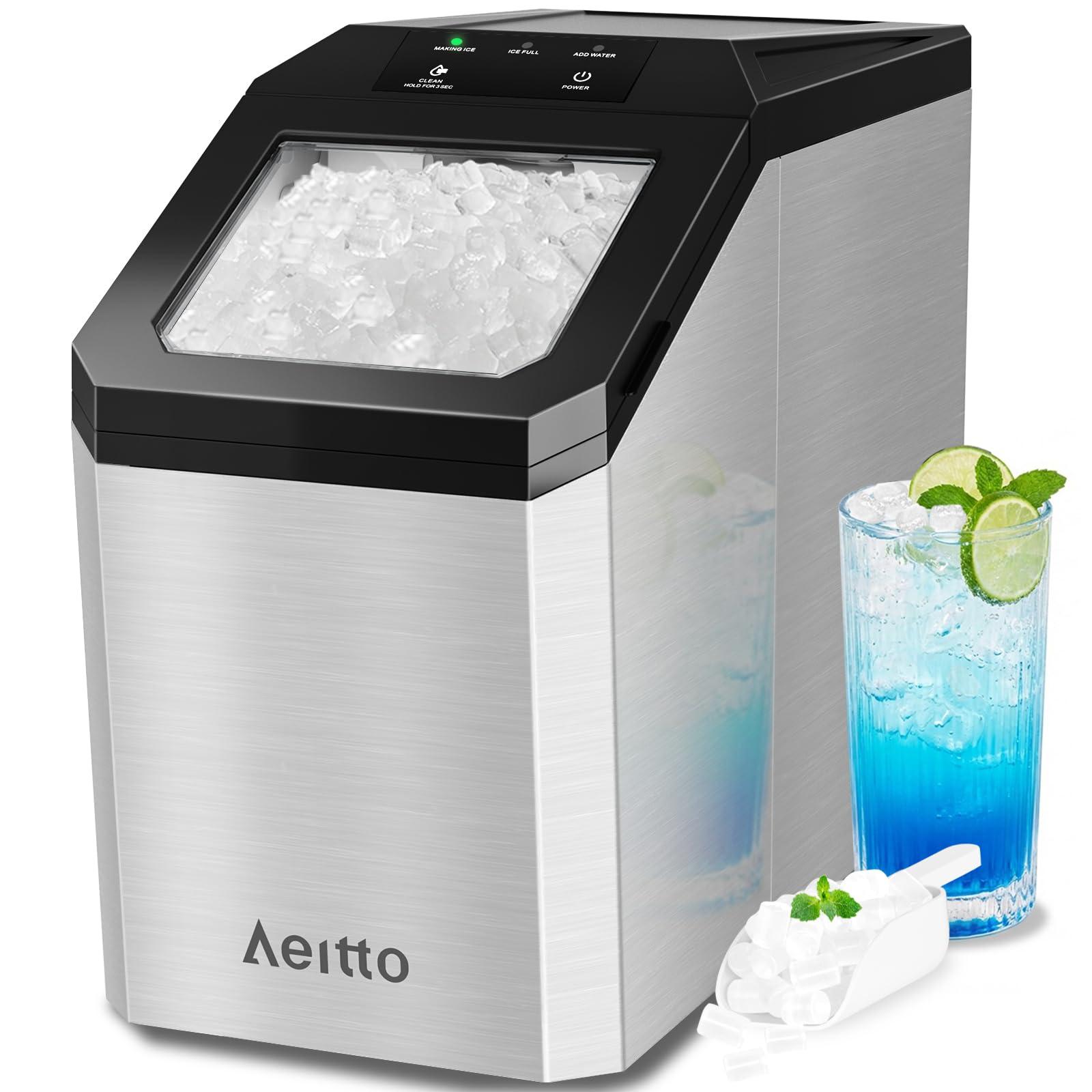 Aeitto Nugget Ice Maker Countertop, 55lbs/24H Ice Machine with 3.6L Water Tank&3.2Lbs Ice Basket, Self-Cleaning Pebble Ice Maker with Stainless Steel Housing for Home Office and Party, Silver