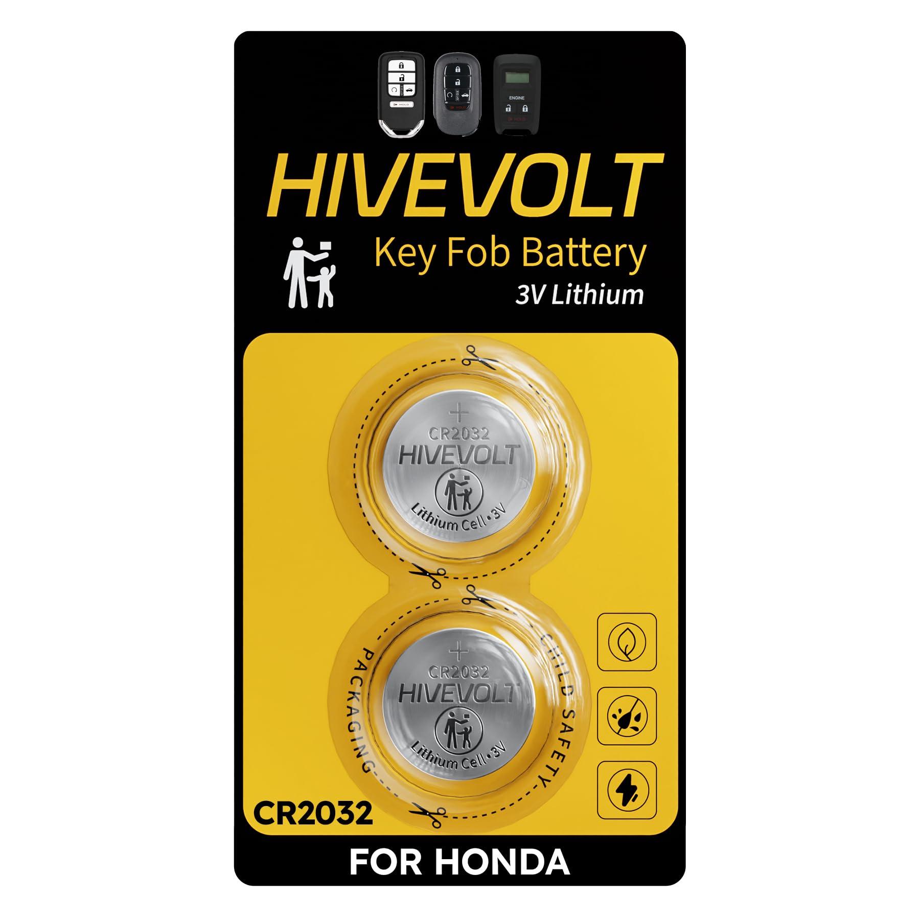 HIVEVOLT Key Fob Batteries for Honda CRV Civic Accord Pilot Odyssey HRV Fit Passport Ridgeline Crosstour Insight Clarity CRZ, Premium Lithium Batteries 2 Pack