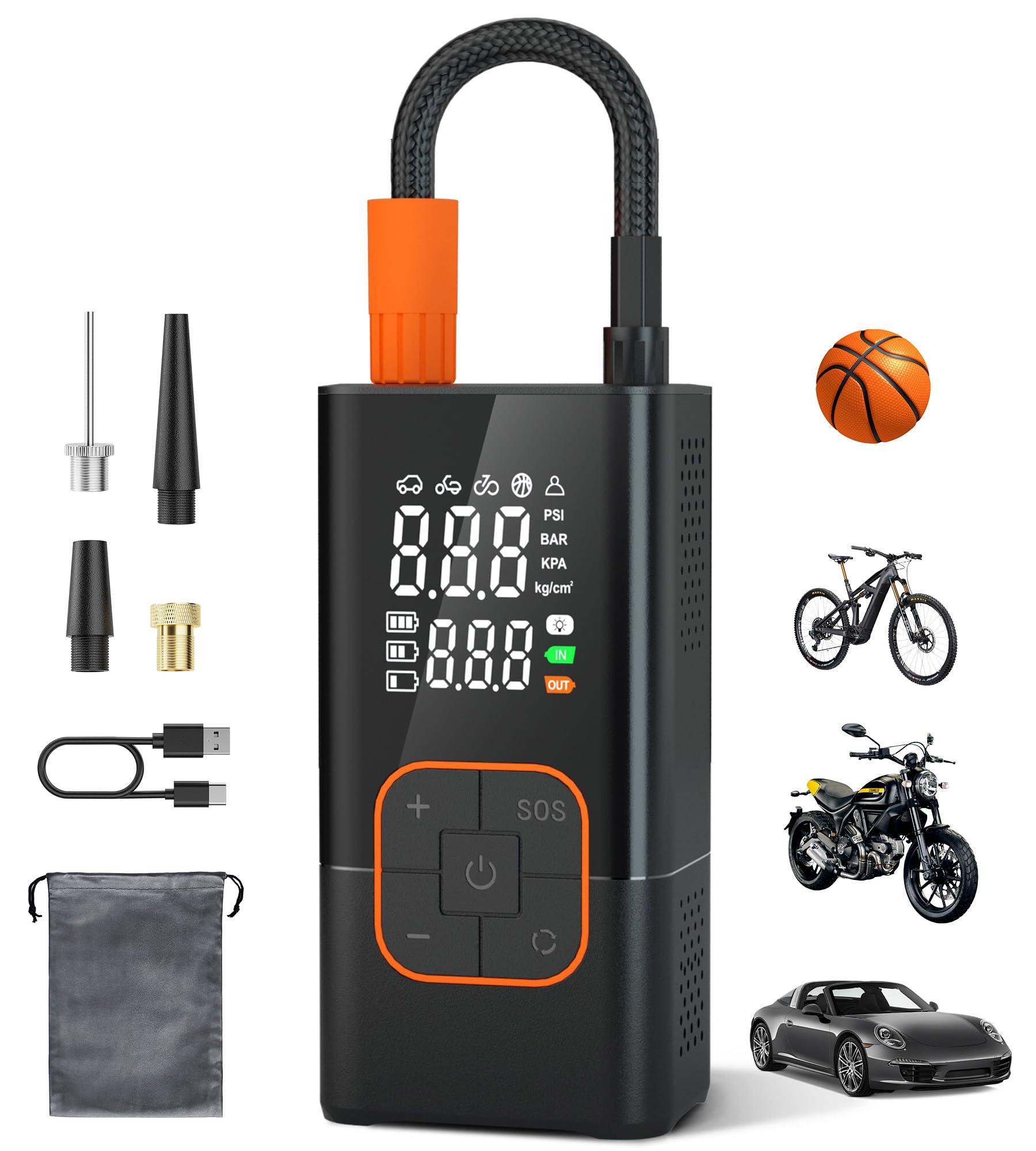 Tire Inflator Portable Air Compressor - 150PSI Air Pump for Car Tires, Portable Air Compressor with Digital Tire Pressure Gauge, Cordless Electric Bike Pump for Inflatables, Motorcycle, Ball