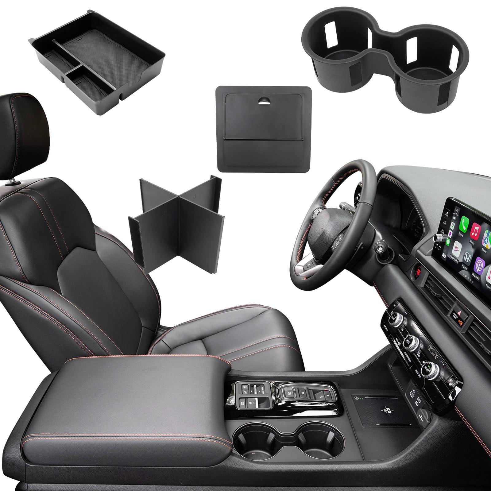 ELECFRESH 4PCS Center Console Organizer Tray for 2023-2026 Honda Pilot 2024-2026 Honda Ridgeline&Passport Accessories, Armrest Storage Box and Divider, Hidden Storage Box and Cup Holder