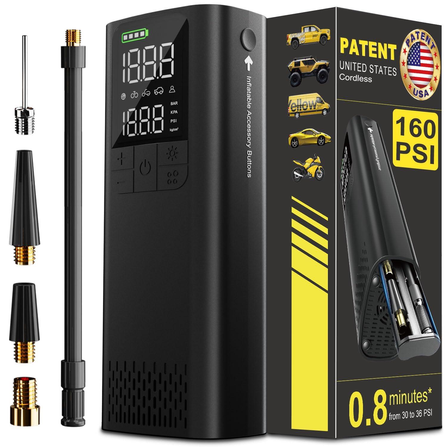 BBD Car Tire Inflator Portable Air Compressor,0.8 Min Full Inflation 160 PSI Digital Electric Auto Air Pump with Pressure Gauge,Type-c Charging Cable,Emergency LED Light for Car Bike Balls Motorcycle