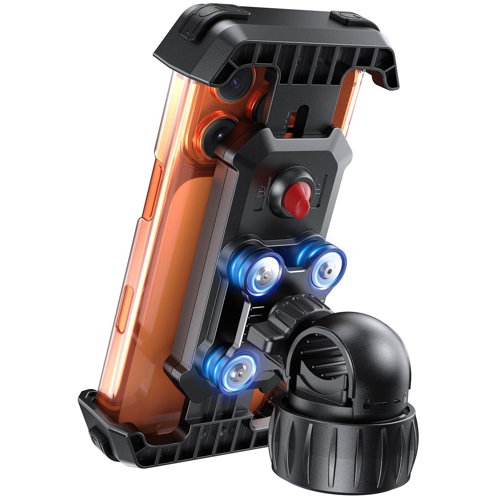 LOXP Anti-Shake Motorcycle Phone Mount - 2026 Dual Vibration Dampener, Universal Bike Phone Holder for iPhone 17/16/15/14/13 Series & Android 4.7-7”, Handlebar Mount for Bicycle/Motorbike/Scooter