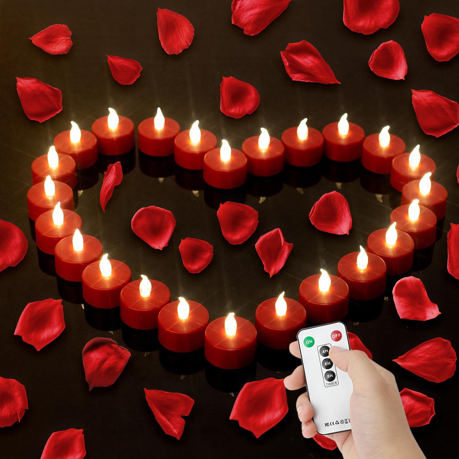Hanzim Tea Light Candles with Remote Control,Flickering Flameless LED Candle,Long Lasting 400+Hours,Battery Operated with Timer for Home Decoration Seasonal &Festival Celebration(12pcs Red)