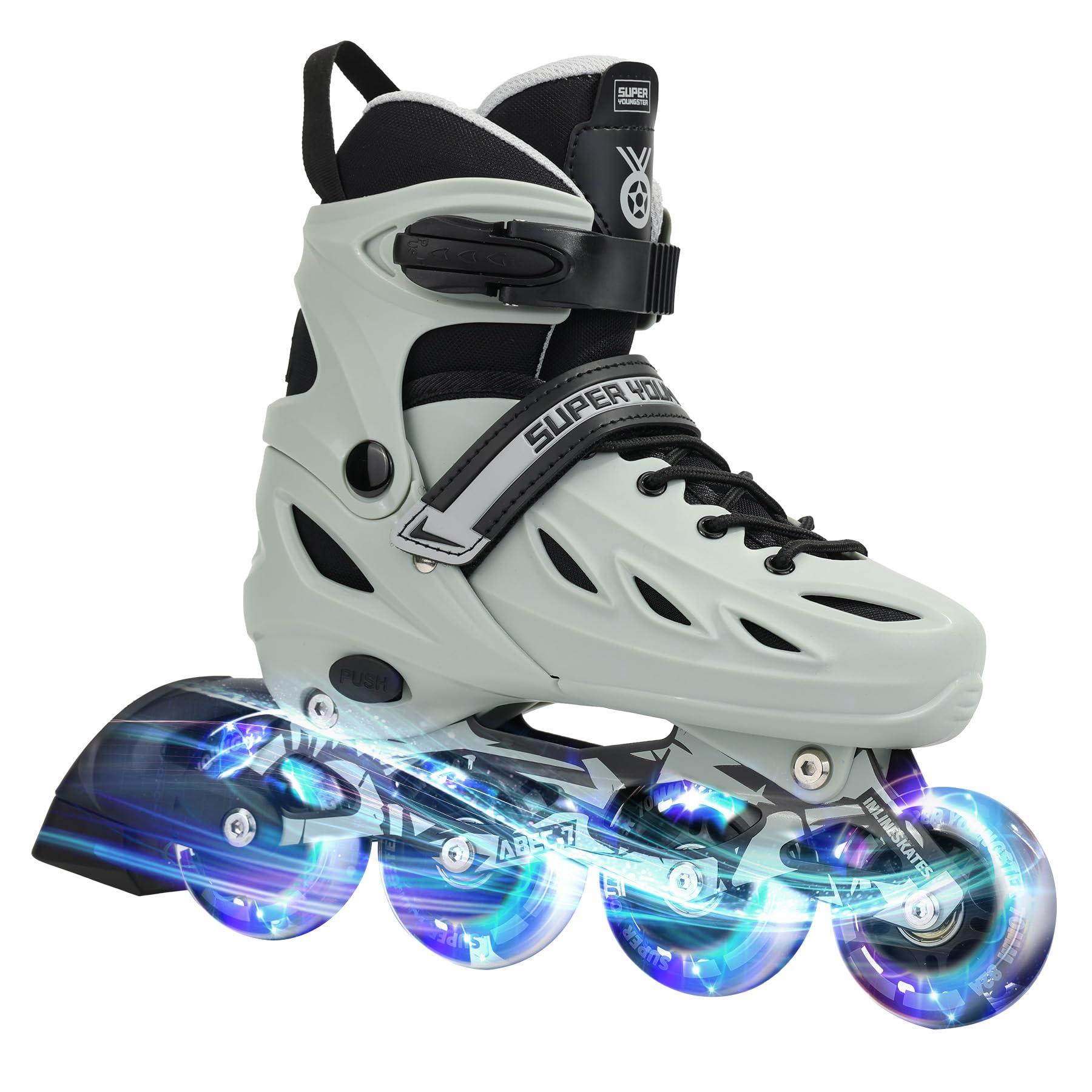 SUPER YOUNGSTER Adjustable Inline Skates for Boys Girls Ages 4-12 with Light Up Wheels, Roller Skates Blades for Youth Kids Indoor & Outdoor Beginners