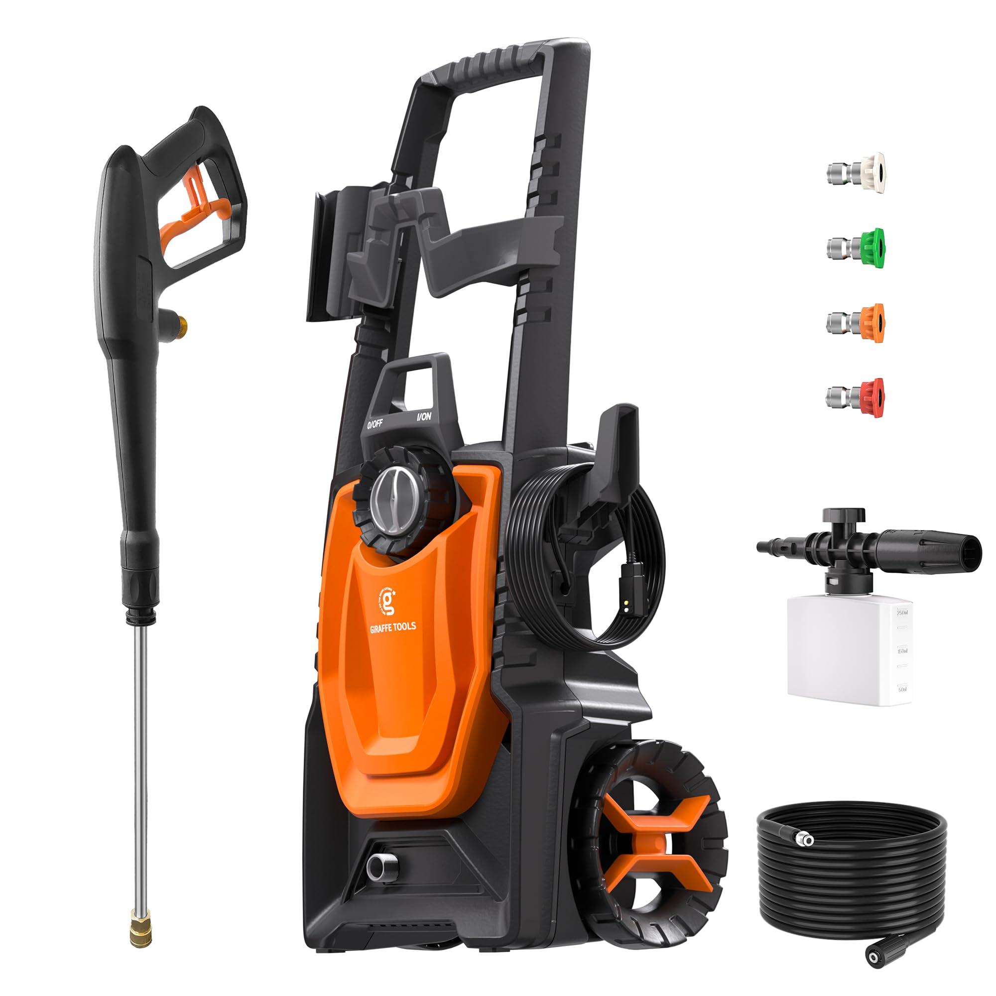 Giraffe Tools Electric Pressure Washer, 2400 PSI 2.3 GPM with 4 Quick-Connect Nozzles, 20FT Hose & Foam Cannon, Powerful Washer for Cars/Road/Driveways/Fences