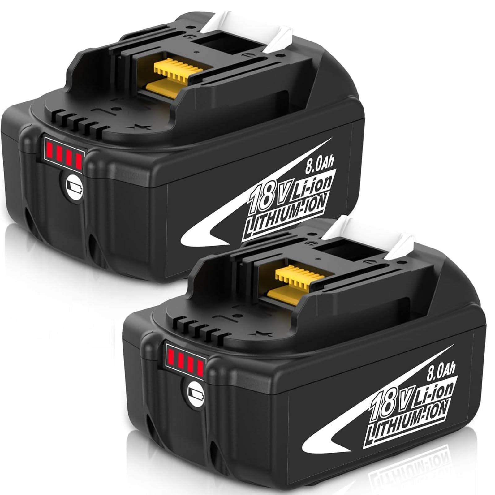 2 Pack Upgraded 8.0Ah BL1860B Replacement for Makita 18V Battery, Compatible with Makita 18 Volt Battery Lithium BL1815 BL1820B BL1830 BL1840 BL1850 BL1840B BL1850B Cordless Tools with LED Indicator