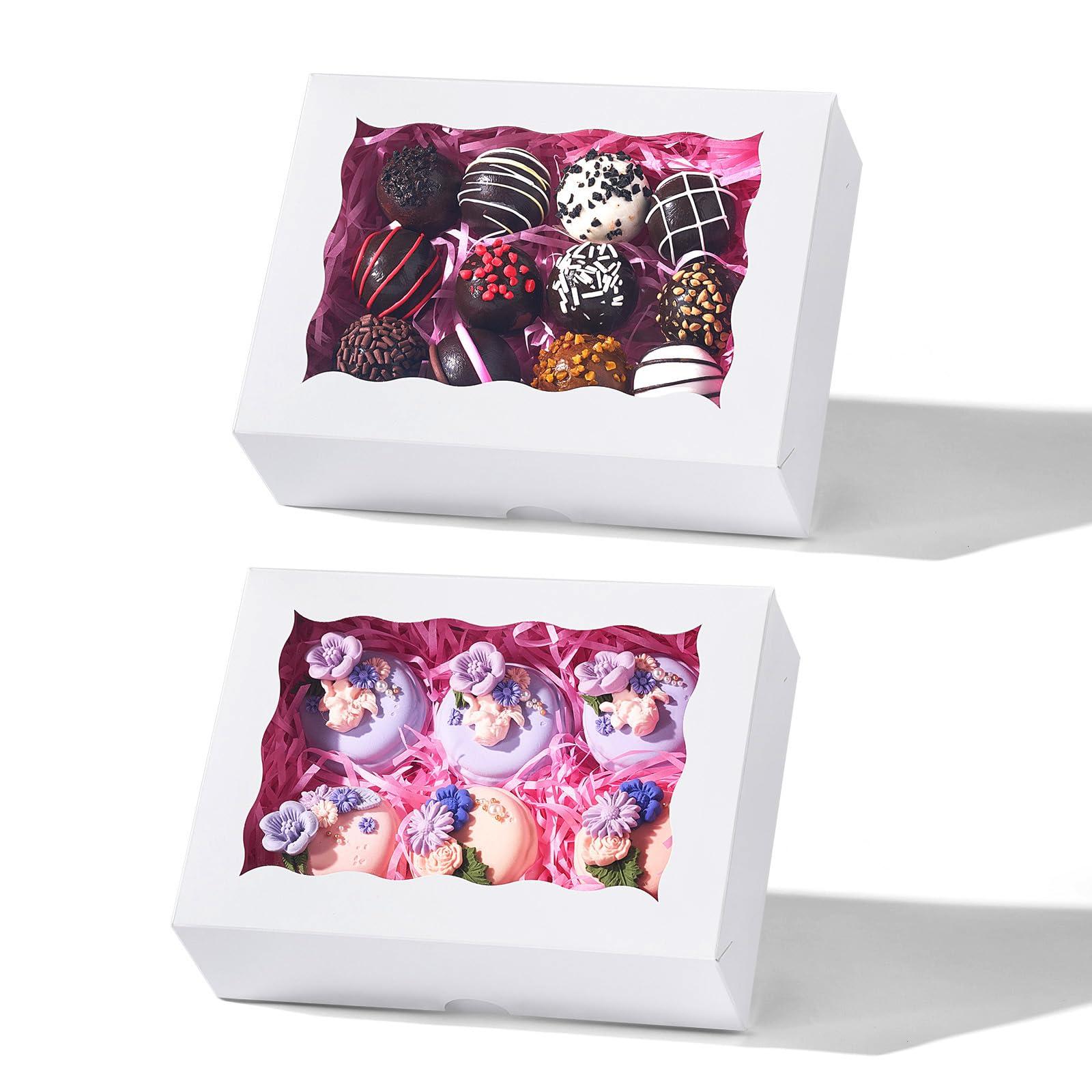 JCXGRVC 25 Pcs 8"x6"x2.5"White Cookie Boxes with Window, Gift-Ready Pastry Box for Chocolate Strawberries, Macarons, Truffles, Perfect for Valentine's Day, Mother's Day, Christmas Party Favors