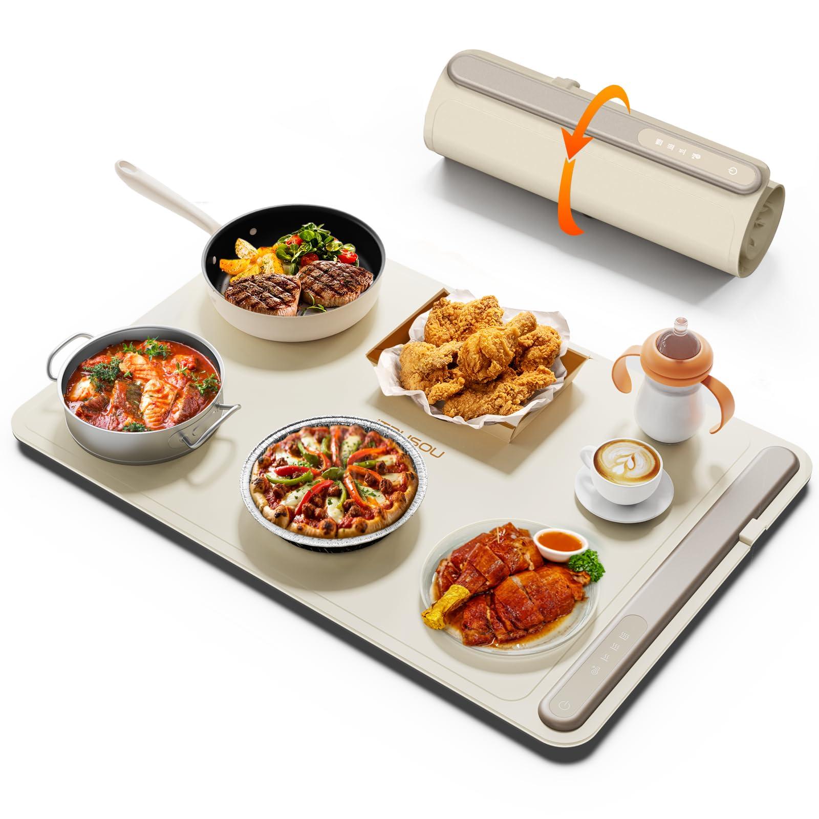 Warming Mat for Food (24"x16") - iTRUSOU 3-Year Classic Electric Warming Tray with 3-Level Temp Control, Rapid Heating 250W Energy-Saving - Rollable Large Food Warming Mat for Parties & Buffet