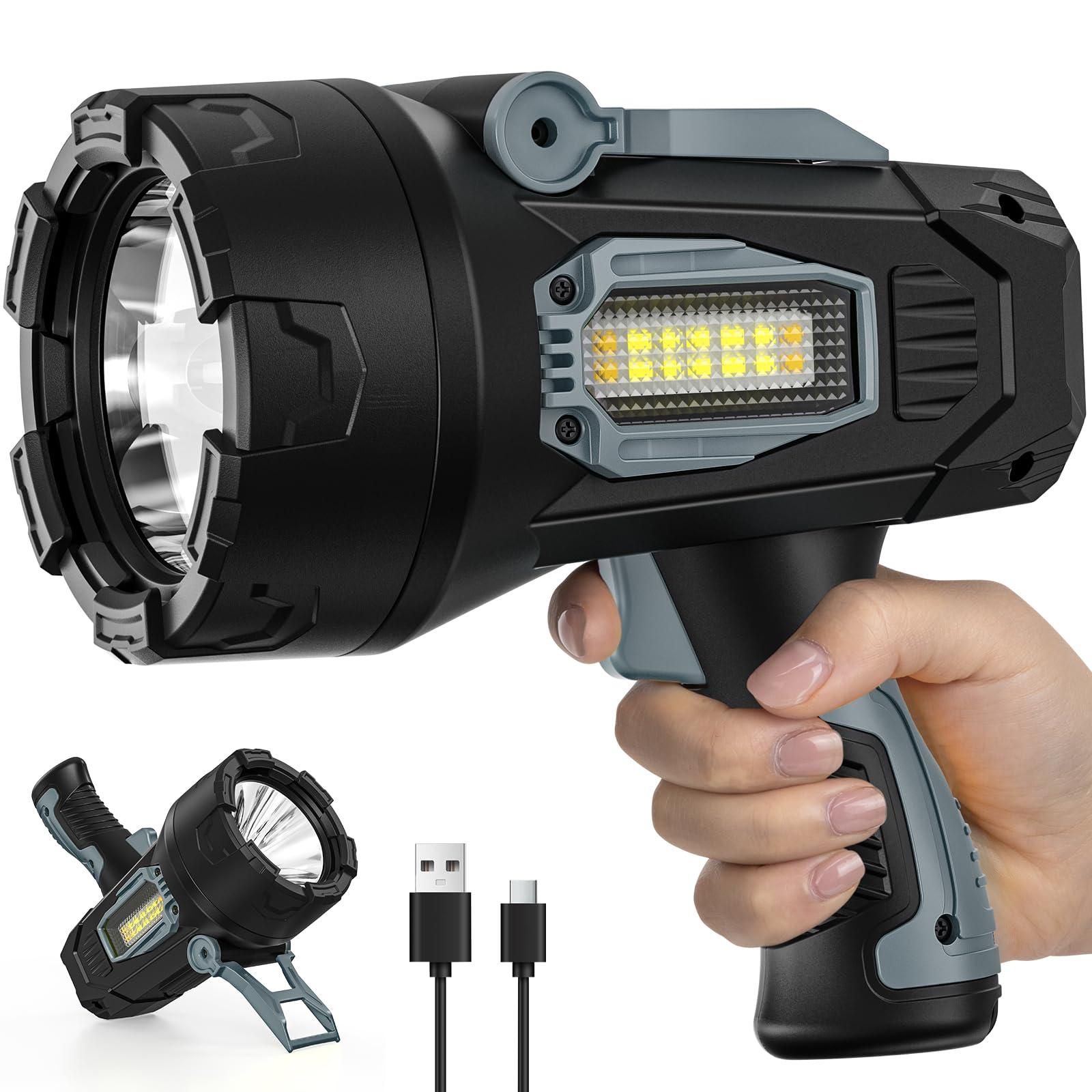 Vinderfine Rechargeable Spotlight, 2000,000 Lumens Super Bright Led Spotlights Flashlight with Cob Light, 10000ɱAh Spot Lights, Handheld Spotlight for Hunting Boating Outdoor, Long Runtime