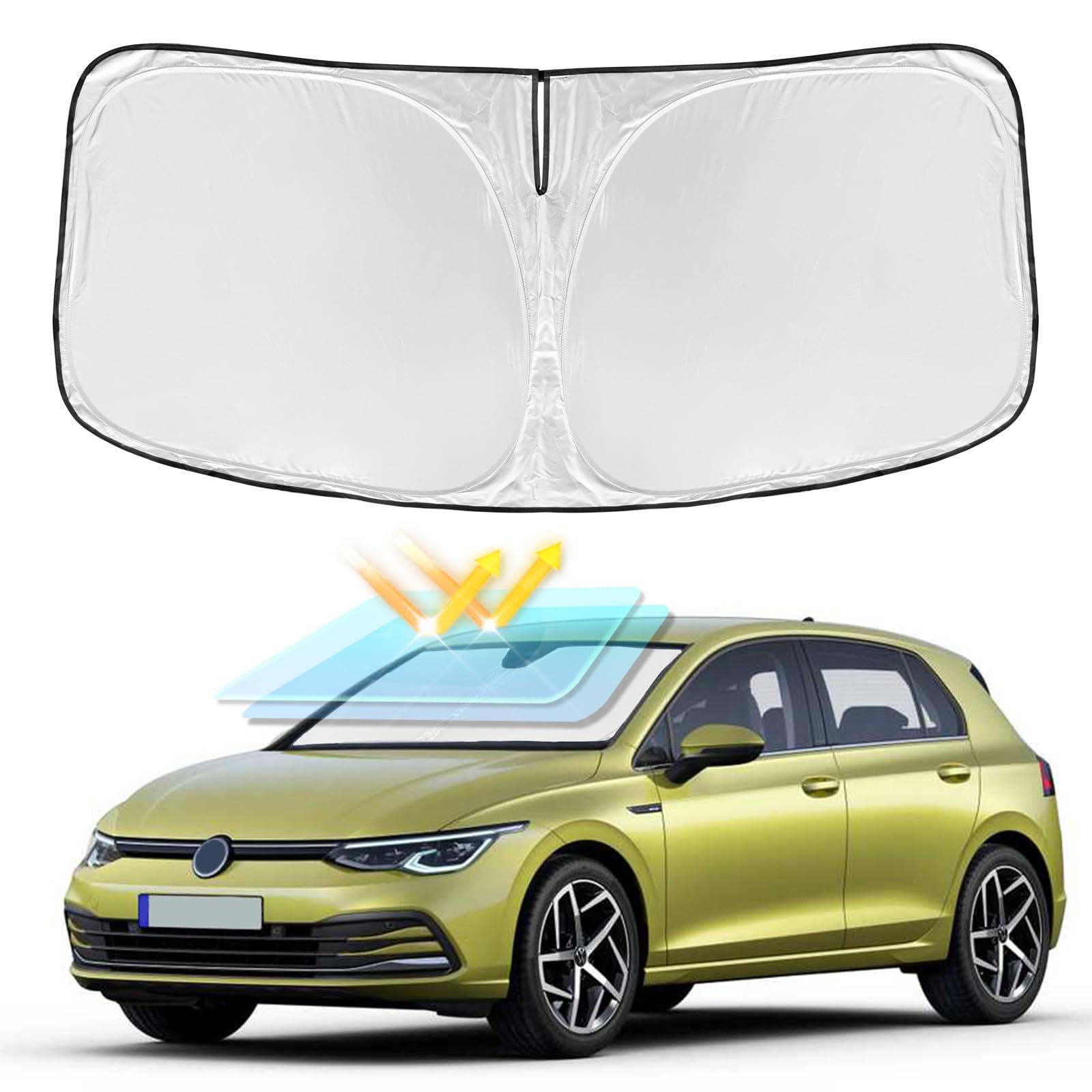 for Volkswagen Golf Mk8 2022-2025 2026 Windshield Sun Shade - 4 Layers Car Sunshades for Front Windows Shade Cover Custom Fit Golf Mk8 Sun Visor 250T Retractable Shade Blocks UV Rays Car Accessories