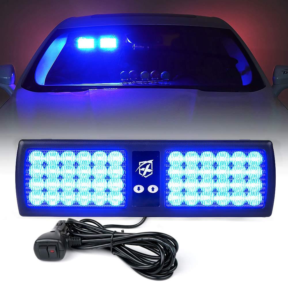 Xprite Blue 48LED Visor Strobe Lights Interior Windshield Sunshield Hazard Warning Lights for Construction Vehicles Towing Work Trucks Plows Pickup Truck