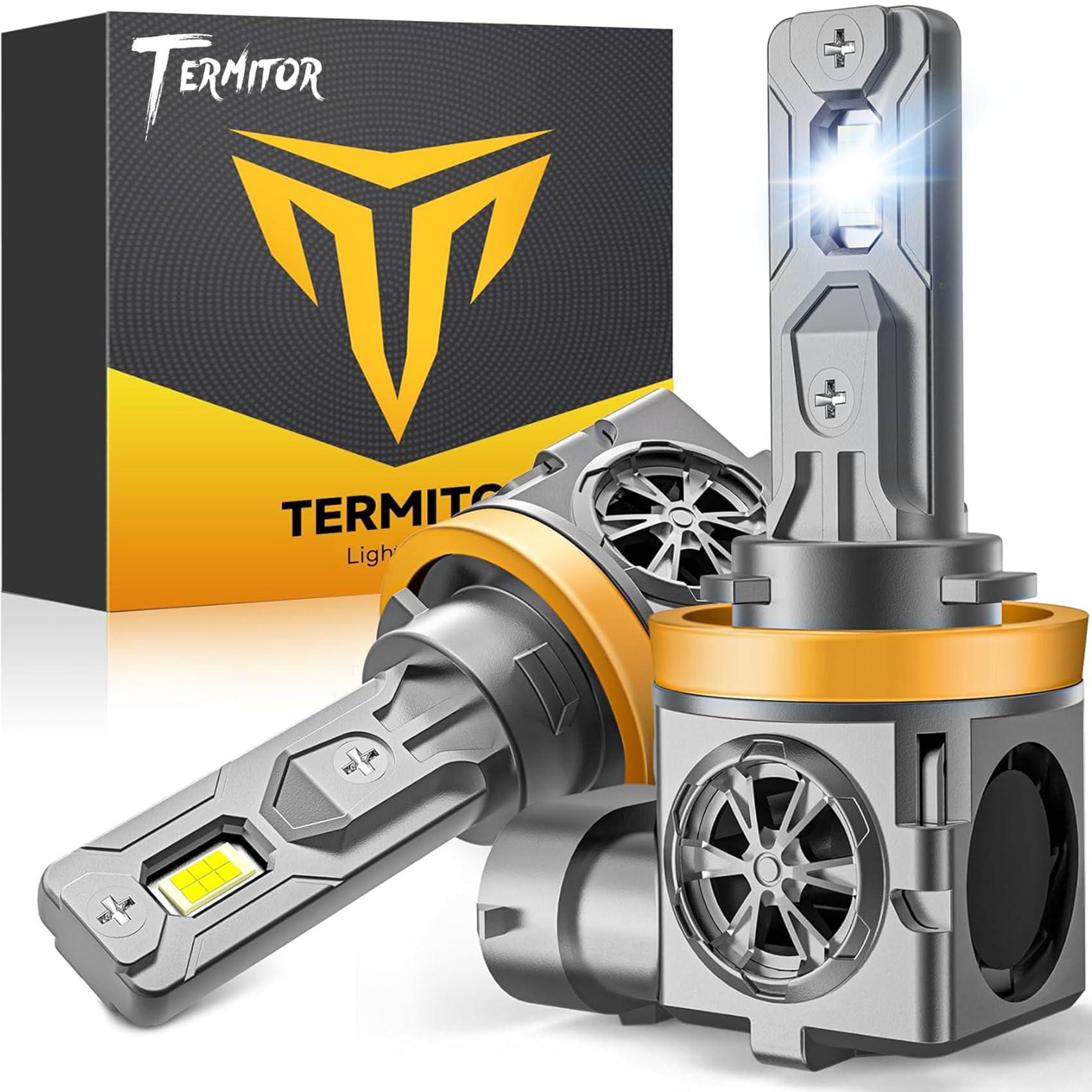 Termitor Latest H11 Driving Light Bulbs, 50,000LM Brightness, 6500K Cool White H9/H8/H16 Driving light bulbs, 10-Year Service Life with Cooling Fan, Real 1:1 Mini Size, Plug-N-Play, Pack of 2