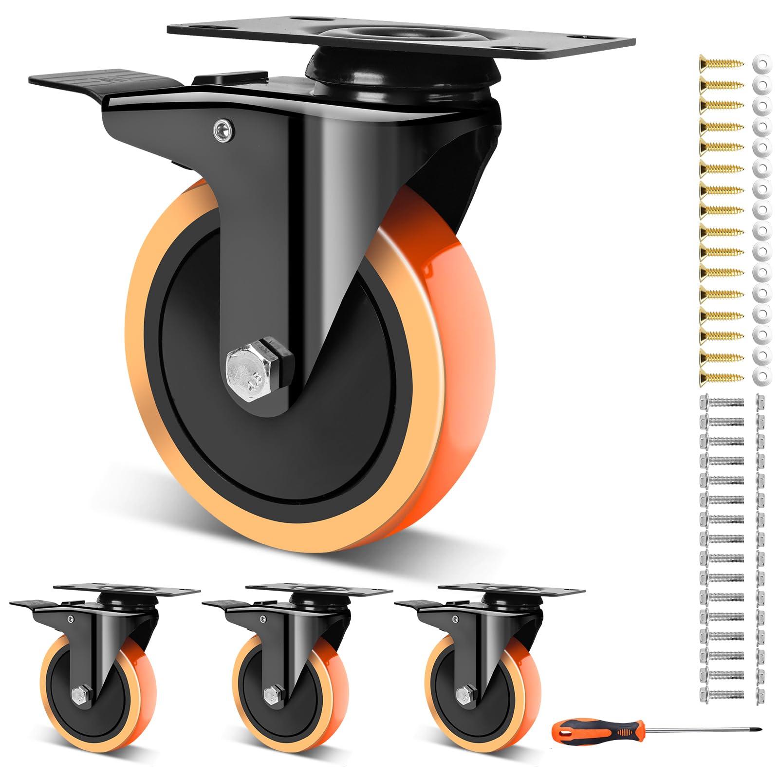 4 Inch Caster Wheels,Casters Set of 4 with Safety Dual Locking, Caster Wheels Heavy Duty 2000lbs, Swivel Industrial Plate Casters for Furniture,Workbench, Cart