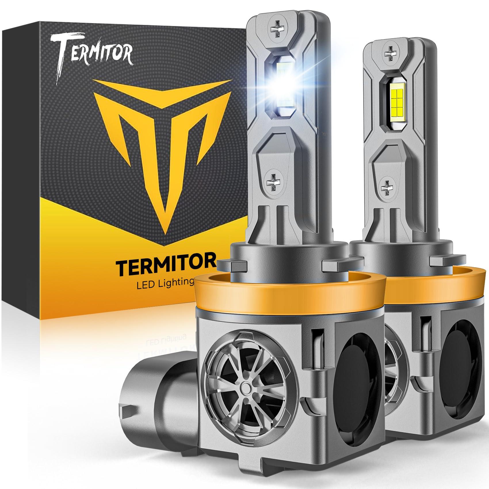 Termitor Upgraded H11/H9/H8 Light Bulbs, 146,000LM Brightness Driving Light | 6500K White H11/H16 Fog Light Bulbs Real 1:1 Halogen Mini Size, 85000+ Hours Lifespan, CANBUS Ready, Plug N Play, Pack of 2