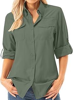 Womens UPF 50+ UV Sun Protection Safari Shirts Long Sleeve Outdoor Cool Quick Dry Fishing Hiking Gardening Shirts