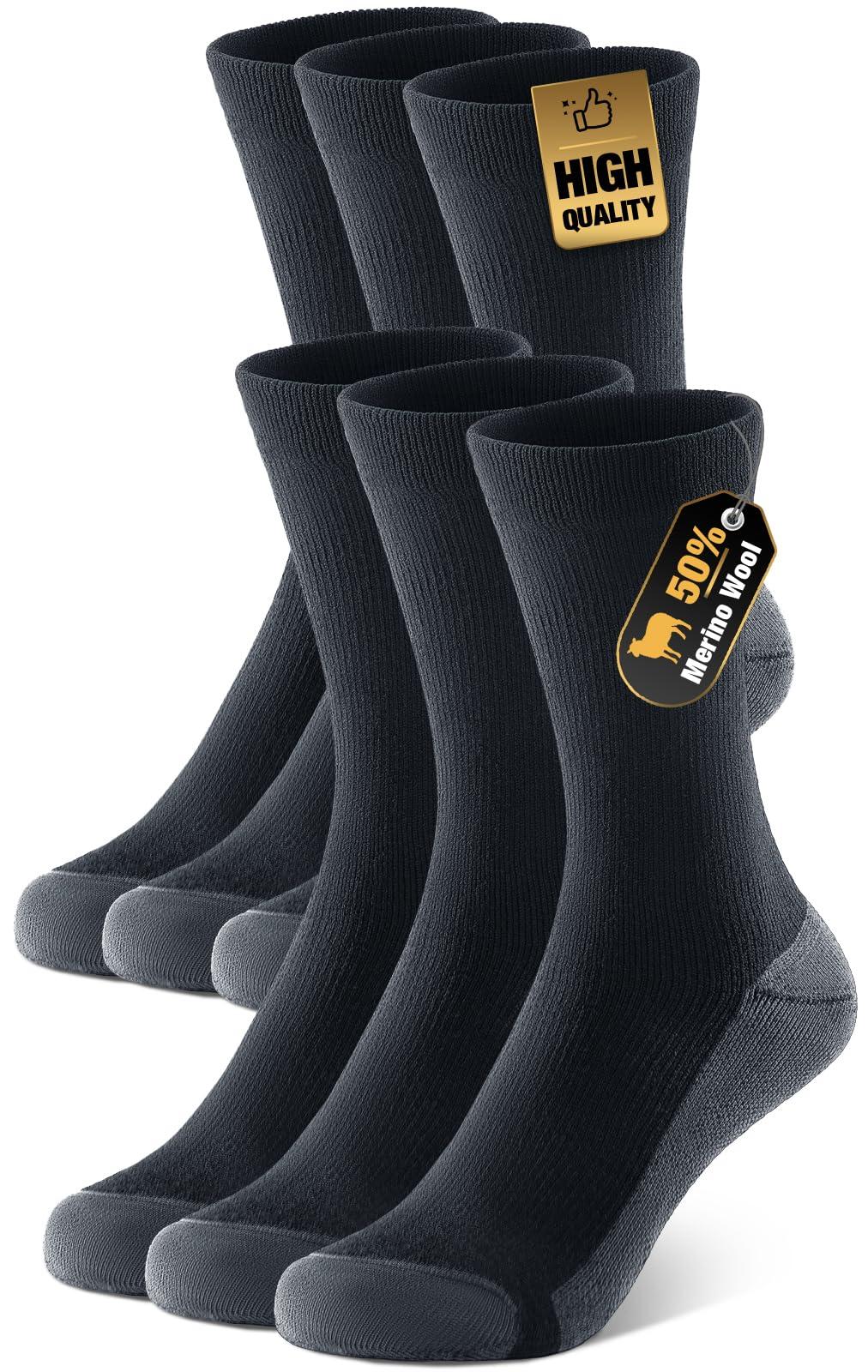 PULIOU Merino Wool Warm Socks for Men Women, 3 Pairs Winter Thermal Moisture Wicking Boot Socks, Breathable Wool Hiking Sock