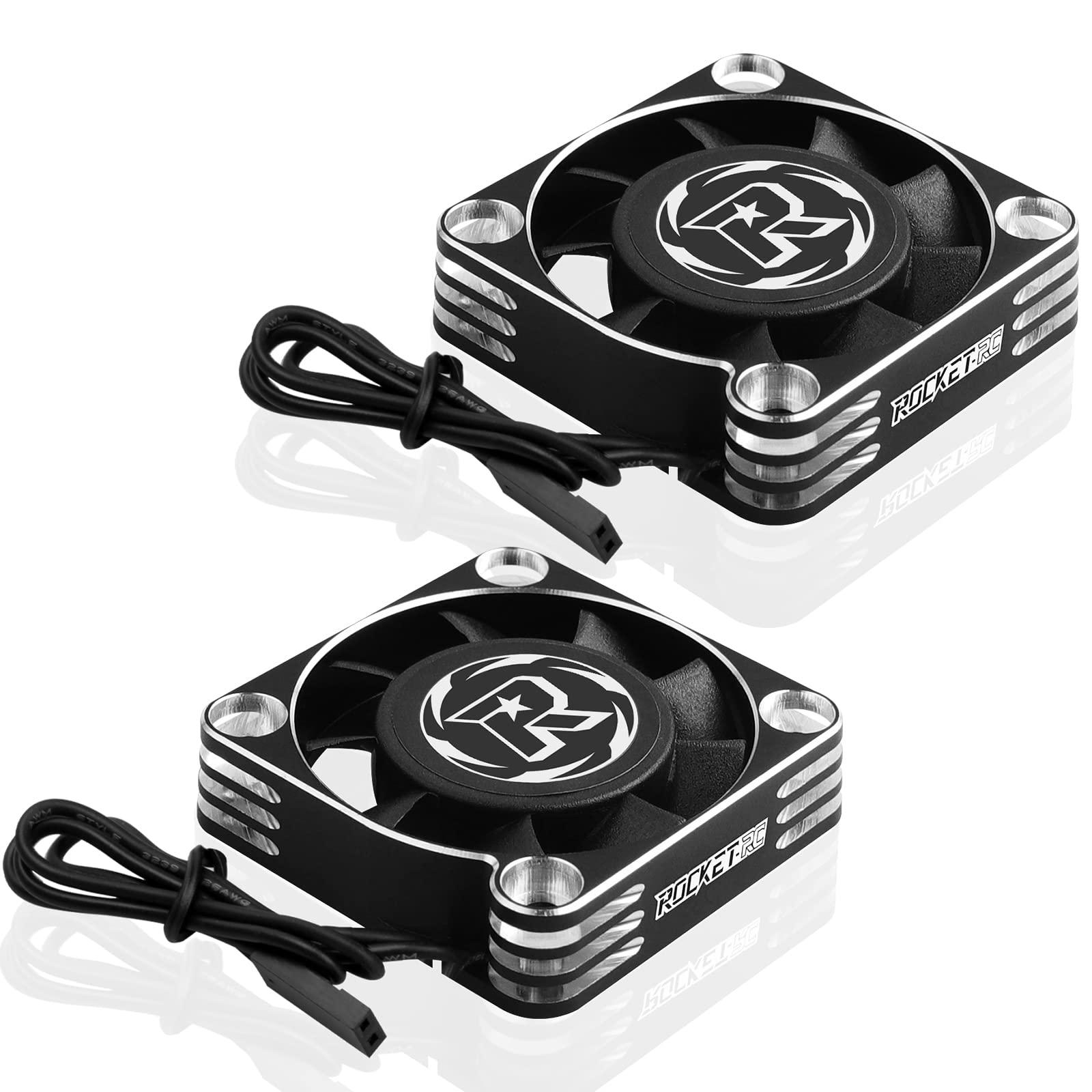 2Pack 16000RPM RC Motor Cooling Fan 40mm 8.5V Aluminum RC Fans Replacement Parts for Diameter 40-50mm Motor Heatsink for 1:8 1:5 Scale RC Car Turck (Silver Black)