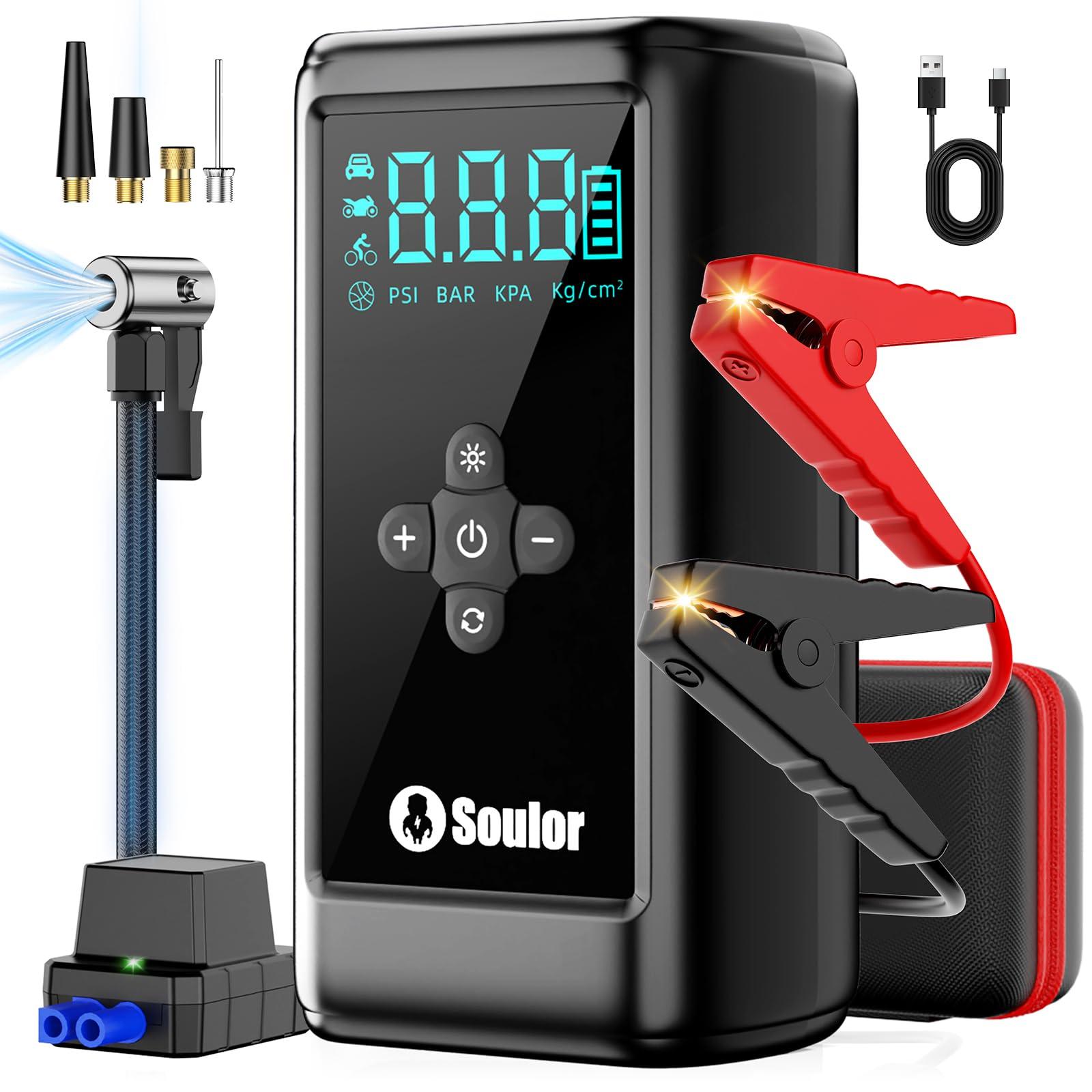 Jump Starter with Air Compressor car Jumper Starter Portable | 7000A Car Battery Jump Starter with 160PSI Portable Tire Inflator, LED Light, Case (All Gas/14L Diesel)