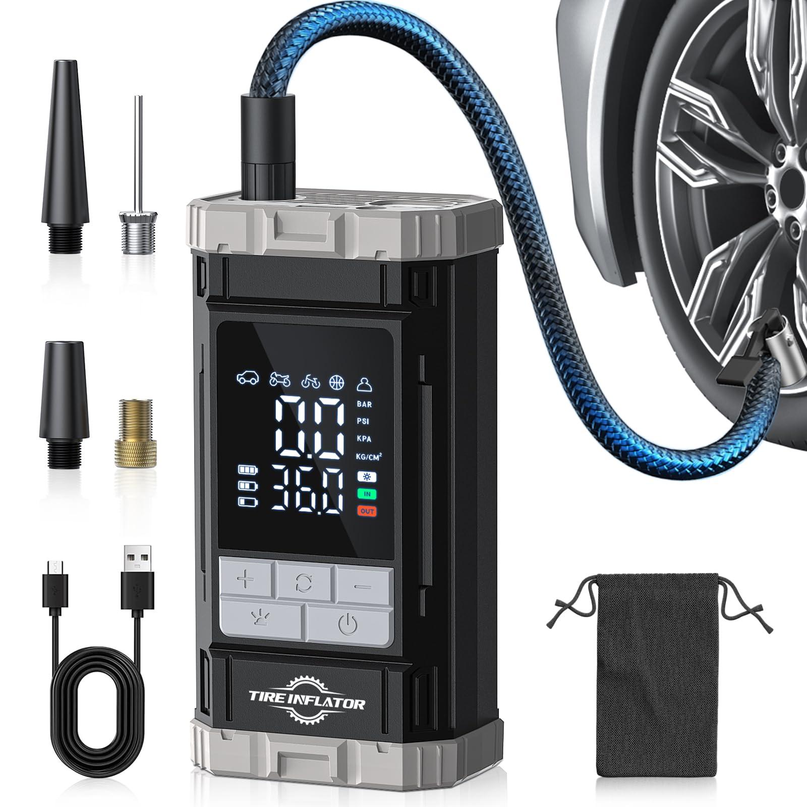 Aneson Tire Inflator Portable Air Compressor, 2X Fast Air Pump with Digital Gauge 150 PSI, Auto Shutoff for Roadside Inflation, Daily Car Care, Motorcycles, Bikes, and Sports Ball, One-Click Start