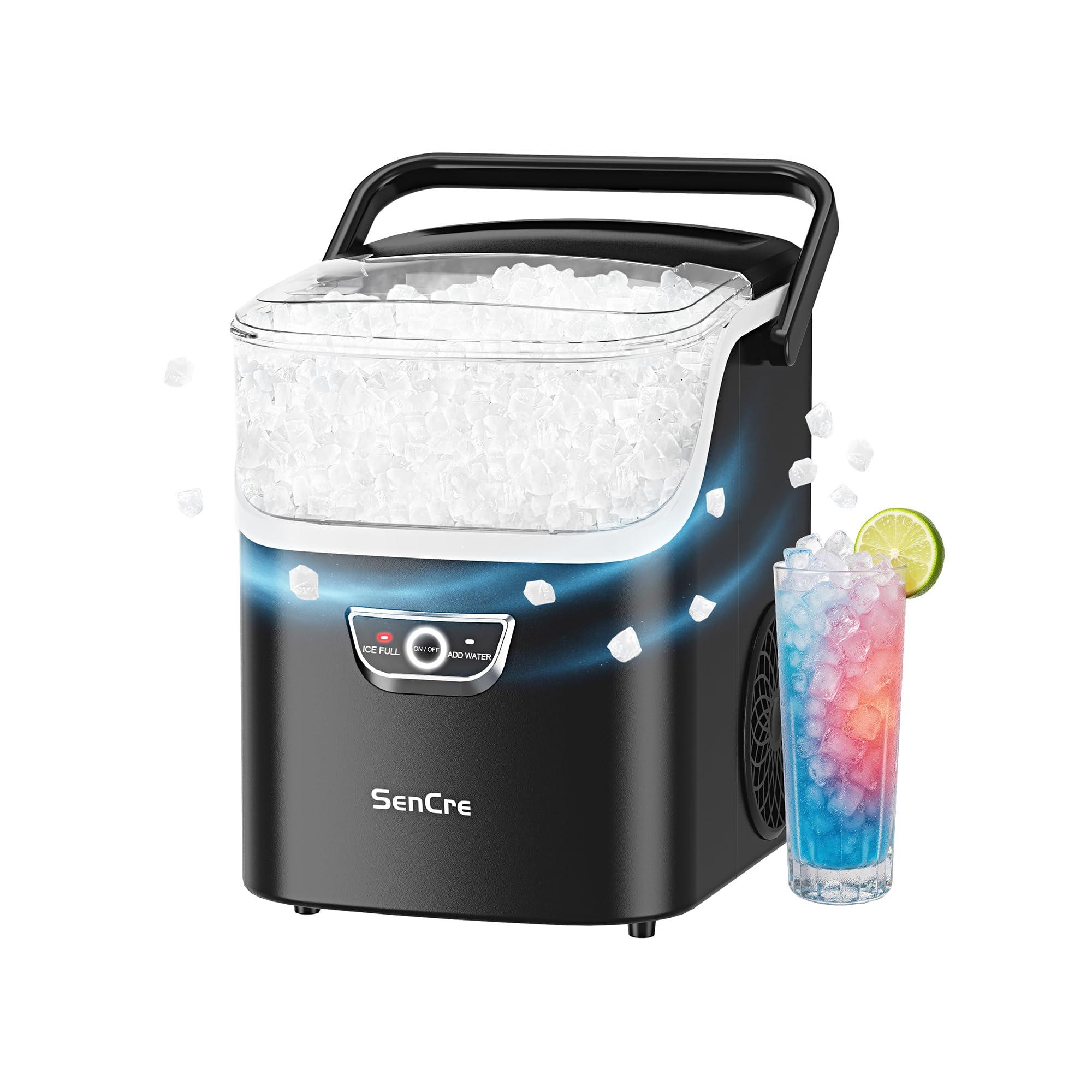 SenCre Nugget Ice Maker with Handle, 40lbs/Day Countertop Ice Maker Ready in 5 Mins, Soft Sonic Ice, Auto-Cleaning Ice Makers Portable Ice Machine for Home Kitchen Office Party & Large Families