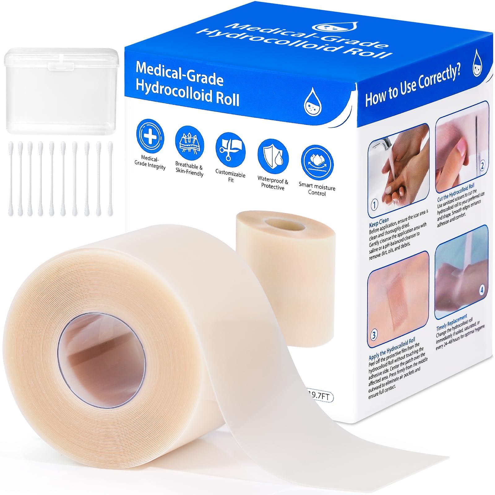 Hydrocolloid Bandages Roll 2" × 19.7' – Hydrocolloid Roll for Wound Care, Hydrocolloid Patch Large, Hydrocolloid Gel Bandages Hydrocolloid Dressing with Self-Adhesive, DIY Size Shape First Aid Kit